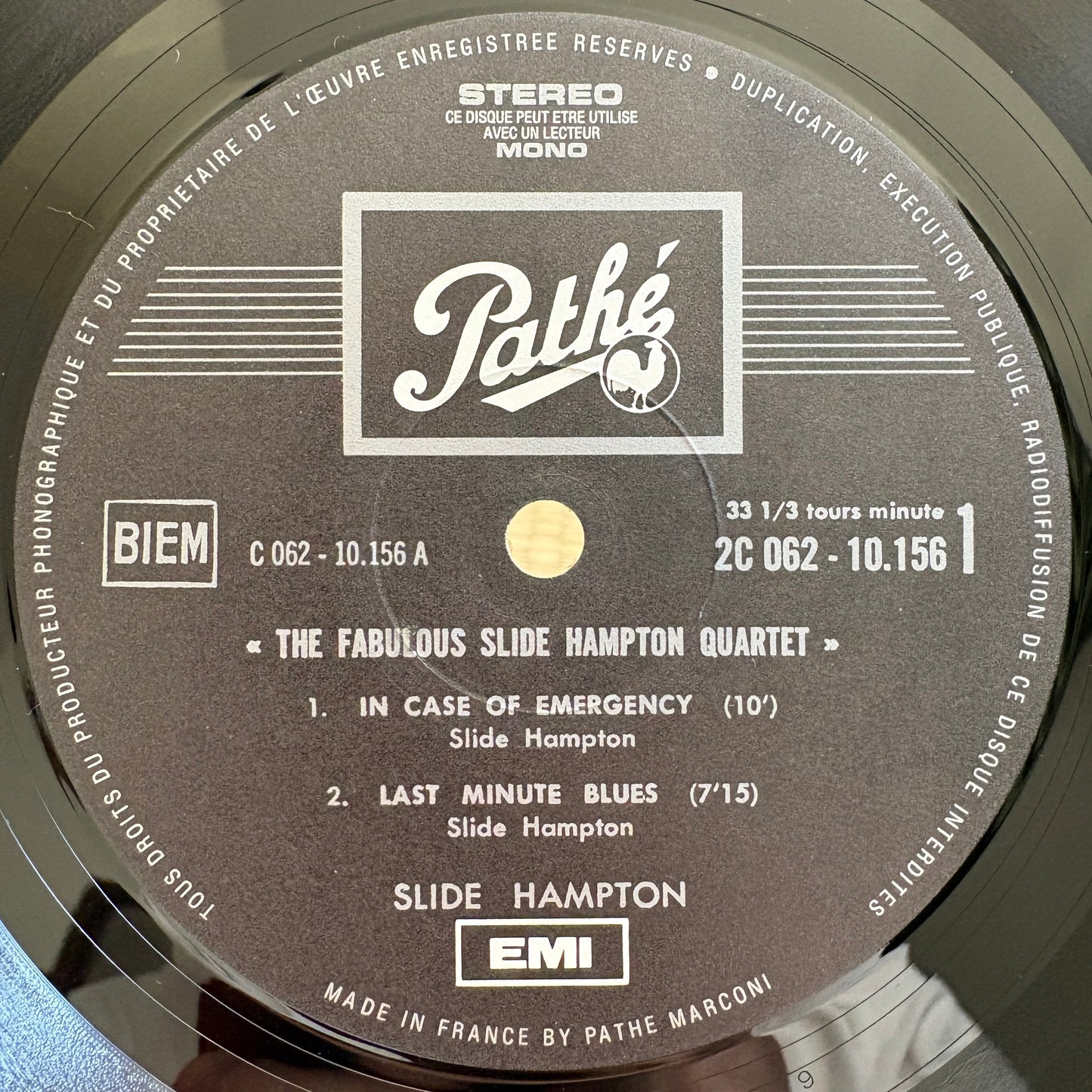 Slide Hampton – The Fabulous Slide Hampton Quartet / 2C062-10.156 Pathé France LP