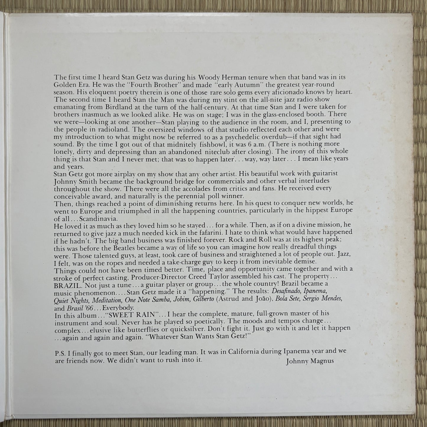 Stan Getz – Sweet Rain / MV 2049 Verve Japan LP