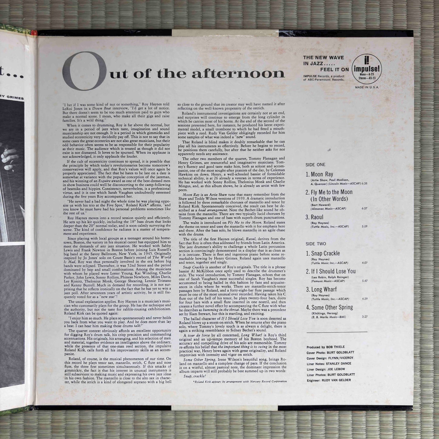 Roy Haynes Quartet – Out Of The Afternoon / AS-23 Impulse! US LP