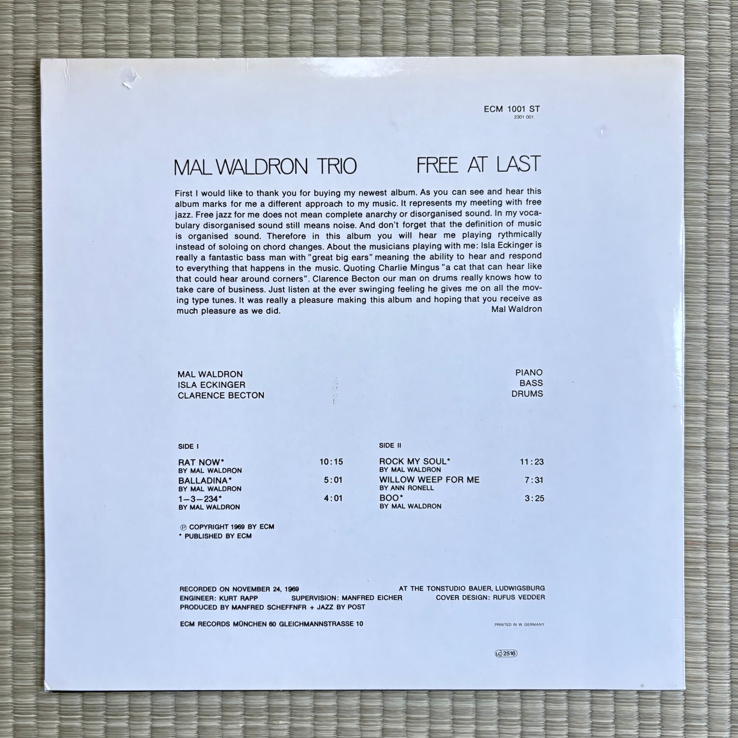 Mal Waldron Trio – Free At Last / ECM 1001 ECM German LP