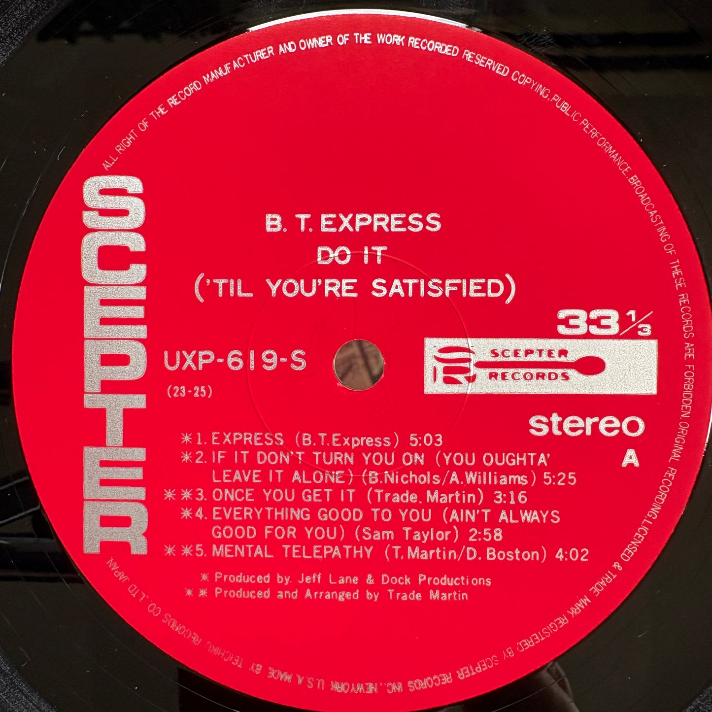 B.T. Express - Do It ('Til You're Satisfied) / UXP-619-S Specter Japan Original LP