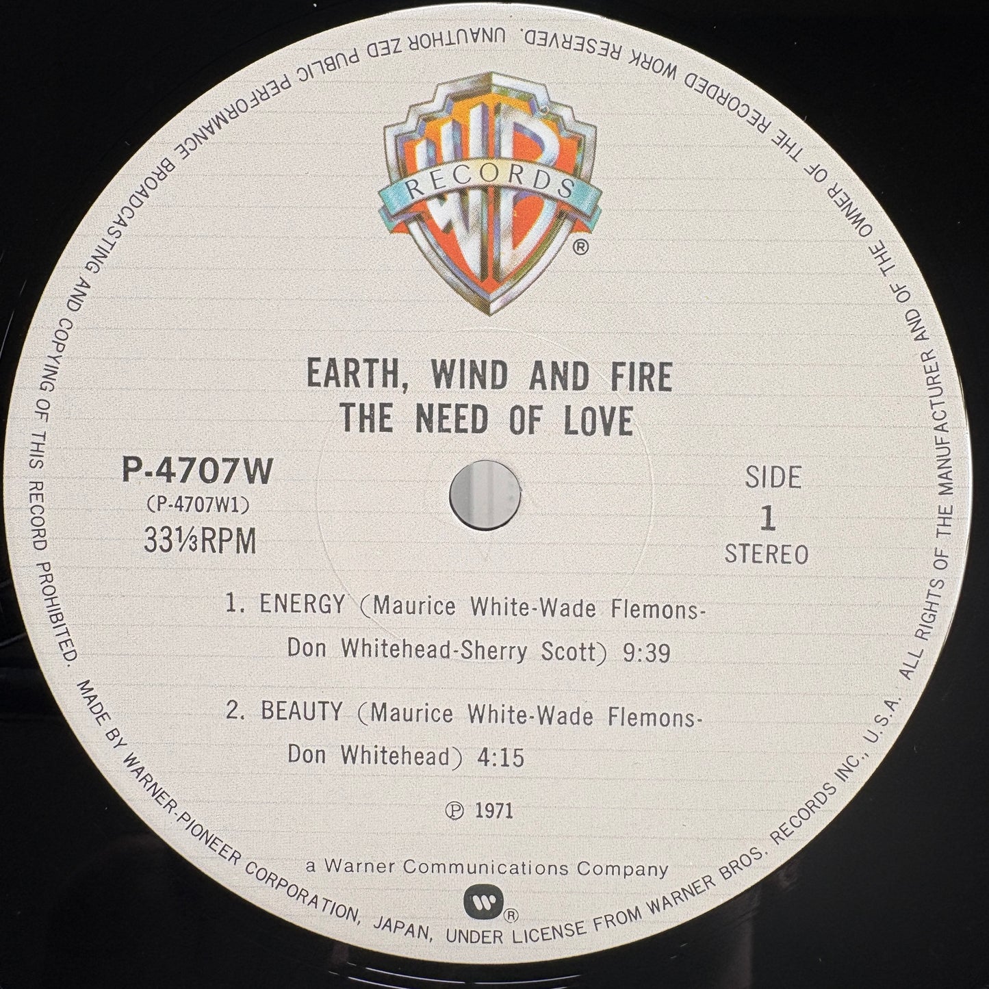 Earth, Wind And Fire – The Need Of Love / P-4707W Warner Bros. Japan LP