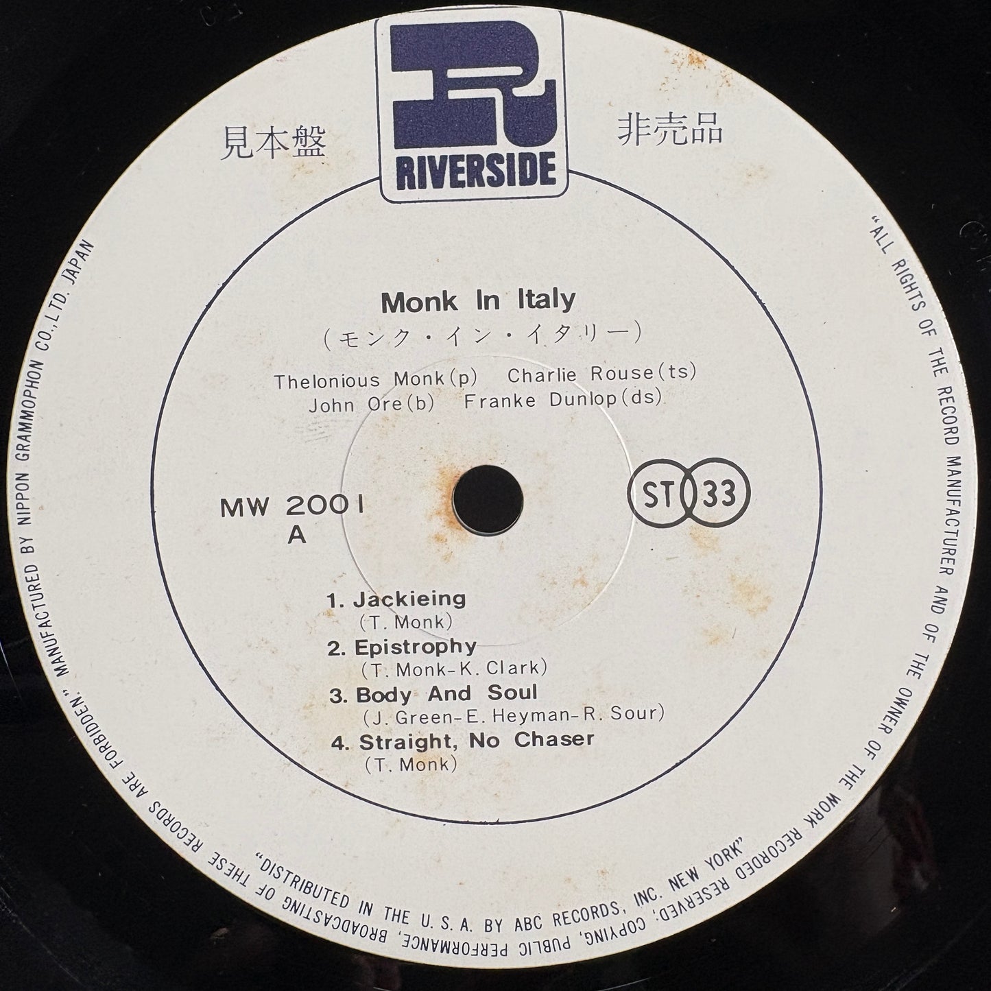 Thelonious Monk – In Italy / MW 2001 Riverside Japan Promo LP