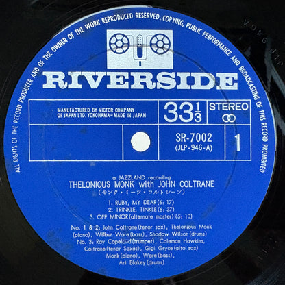 Thelonious Monk, John Coltrane – Thelonious Monk With John Coltrane / SR-7002 Riverside Japan Original LP