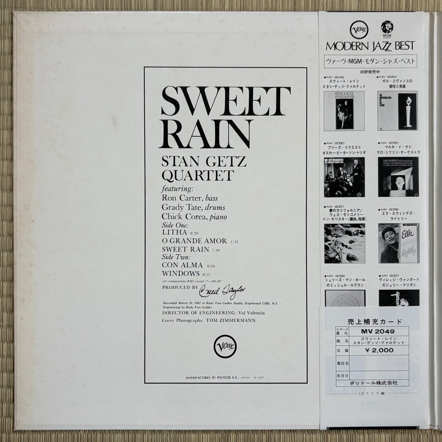Stan Getz – Sweet Rain / MV 2049 Verve Japan LP