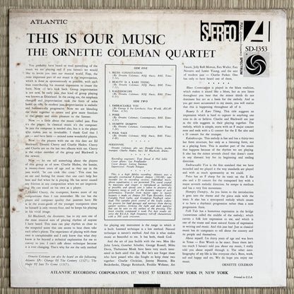 The Ornette Coleman Quartet – This Is Our Music / SD 1353 Atlantic US Original LP