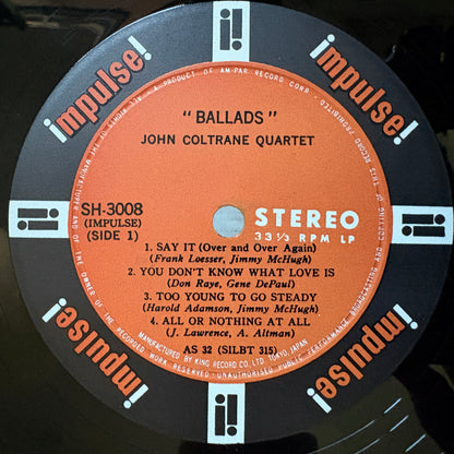 John Coltrane Quartet – Ballads / SH 3008 Impulse! Japan Original LP