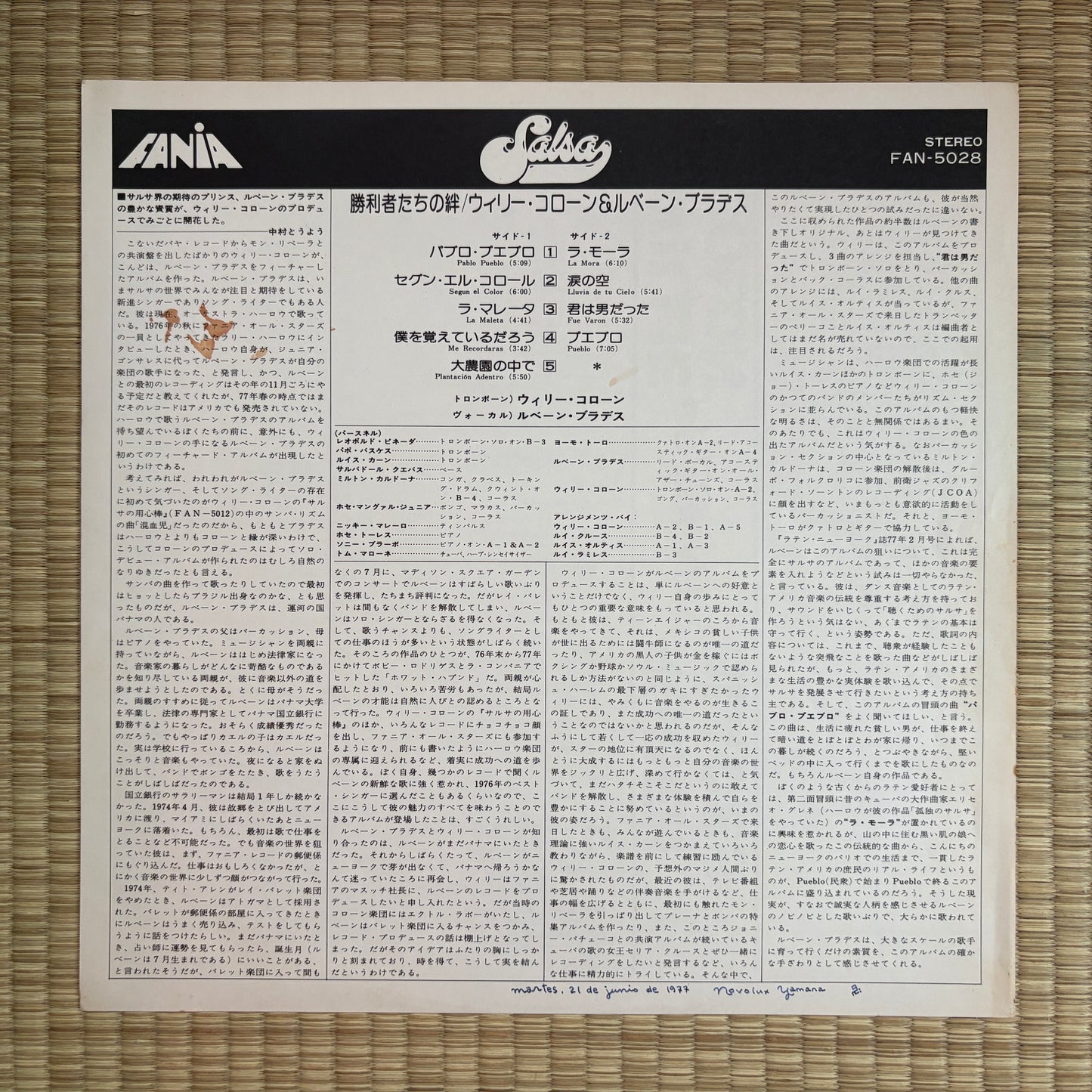 Willie Colon, Ruben Blades – Metiendo Mano! / FAN-5028 Fania Japan Original Promo LP