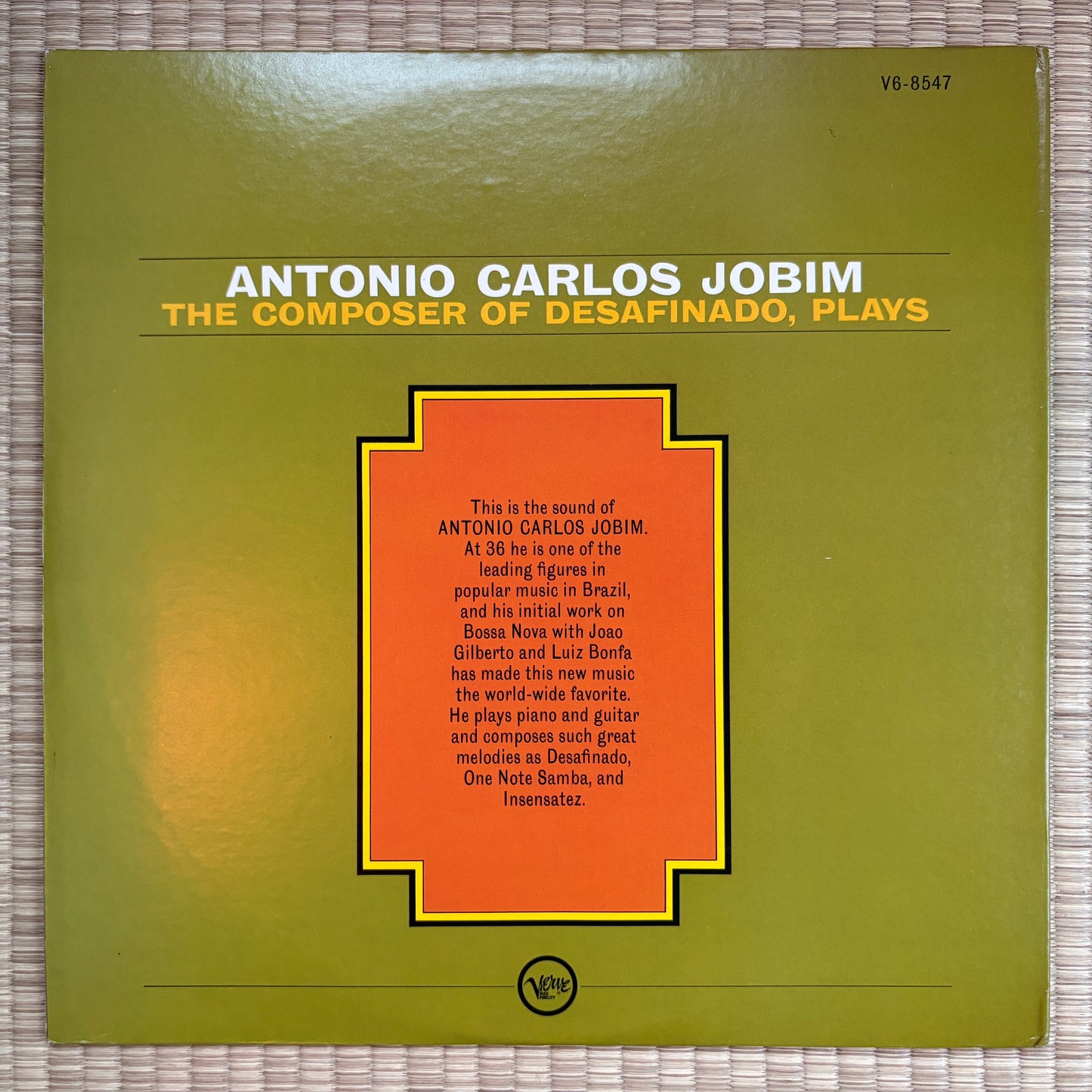 Antonio Carlos Jobim ‎– The Composer Of Desafinado, Plays / V6-8547 Verve US LP