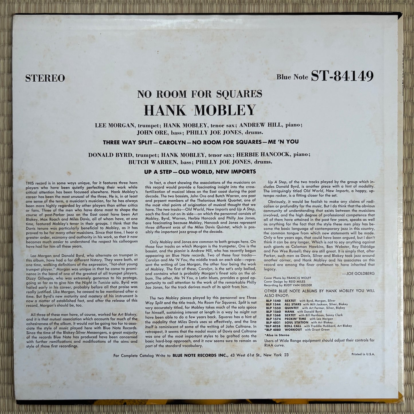 Hank Mobley – No Room For Squares / BST-84149 Blue Note US LP