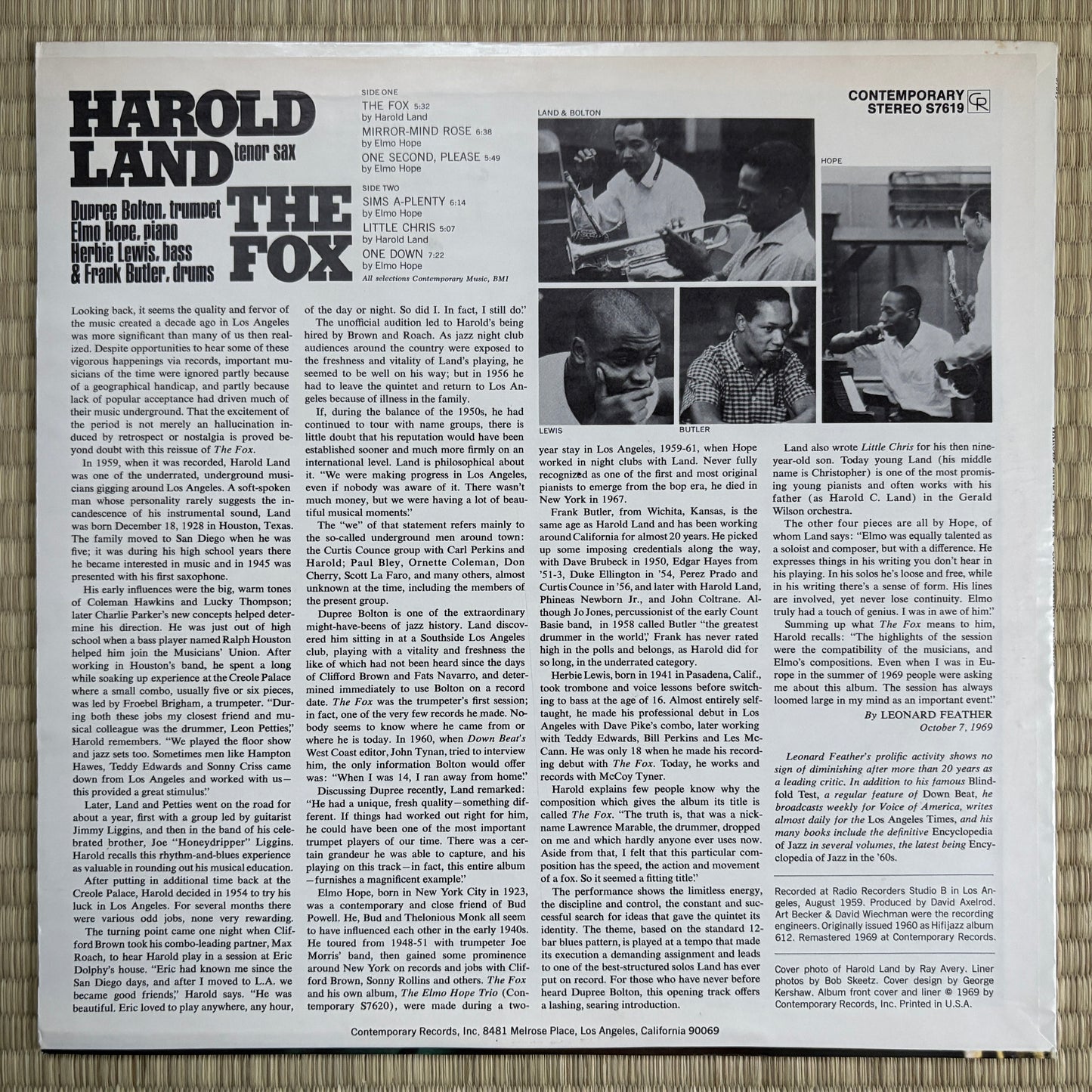 Harold Land – The Fox / S7619 Contemporary US LP