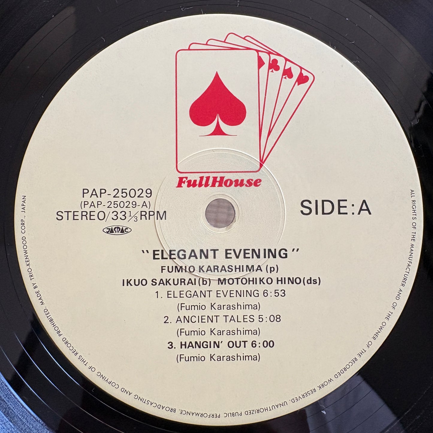Fumio Karashima Trio ‎– Elegant Evening / PAP-25029 Trio Japan Original LP