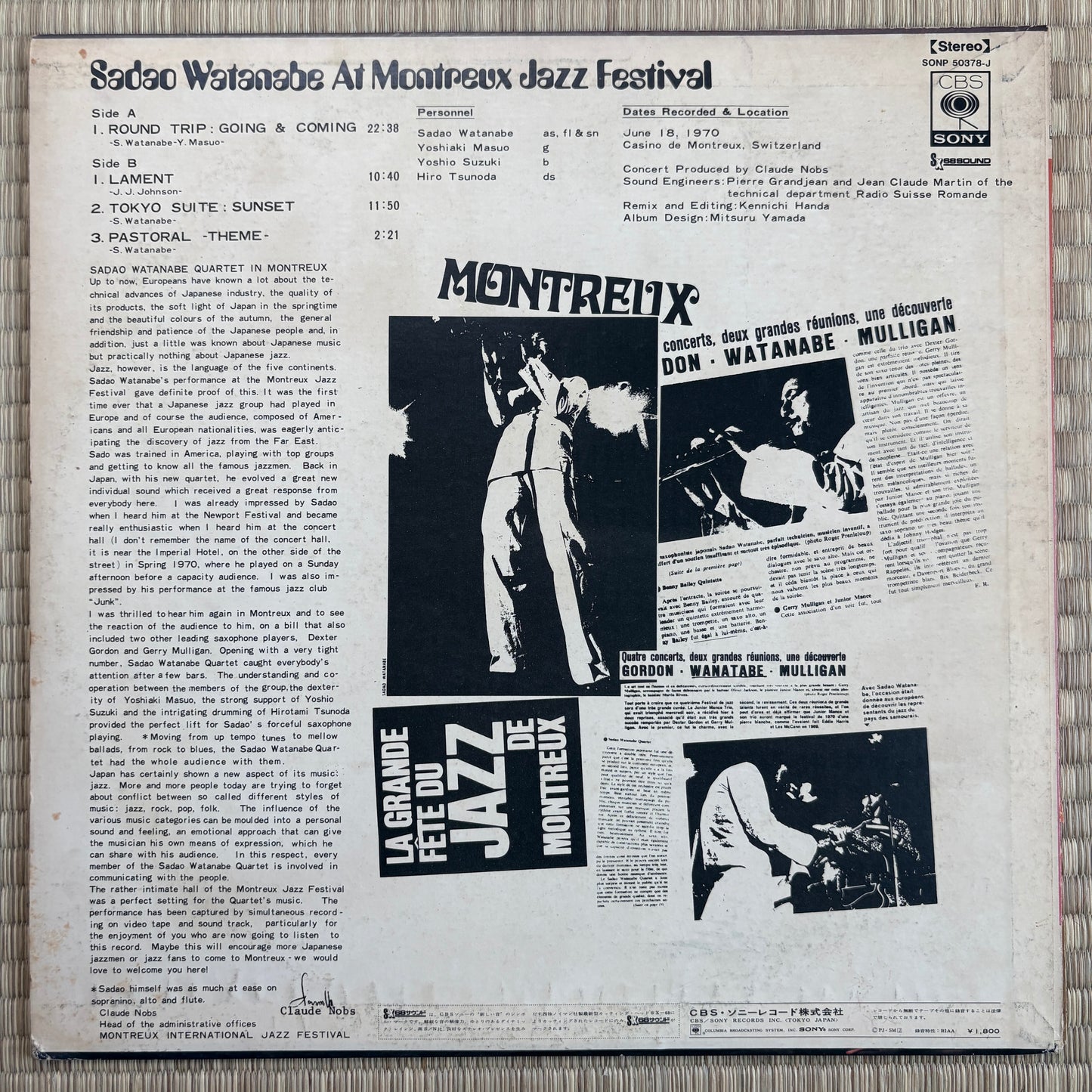 Sadao Watanabe – At Montreux Jazz Festival / SONP 50378-J CBS/Sony Japan Original LP
