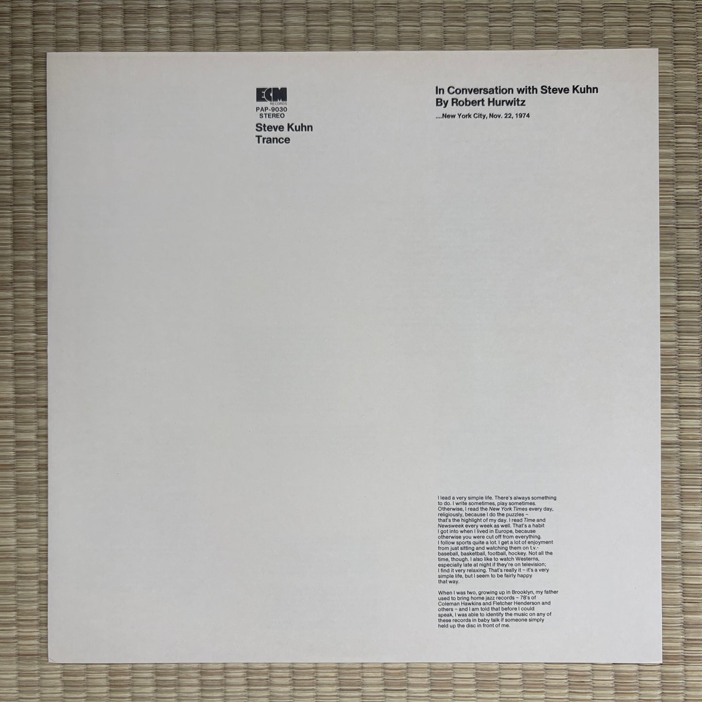 Steve Kuhn – Trance / PAP-9030 ECM Japan Original LP