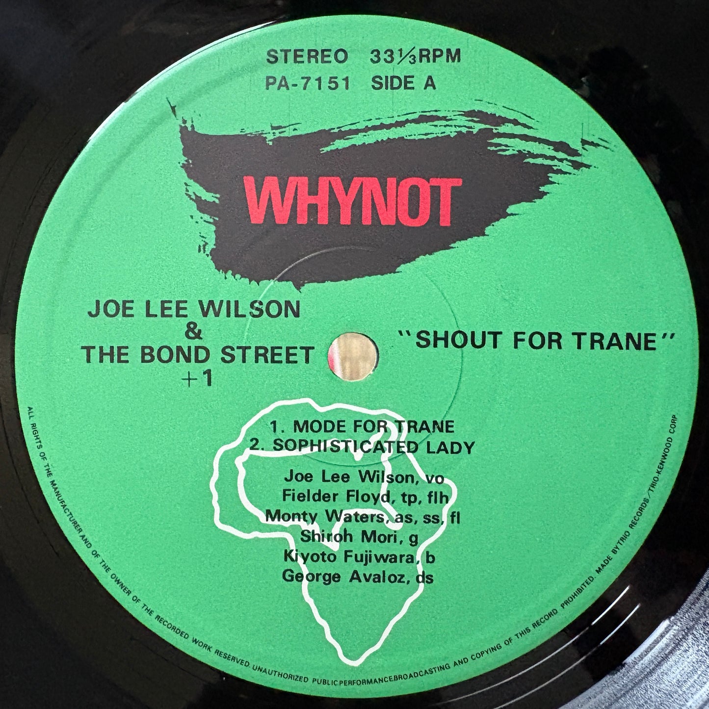 Joe Lee Wilson & The Bond Street + I  - Shout For Trane / PA-7151 Whynot Japan Original LP