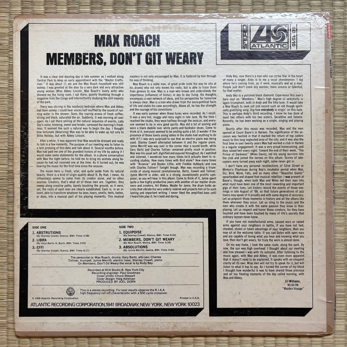 Max Roach – Members, Don't Git Weary / SD 1510 Atlantic US LP