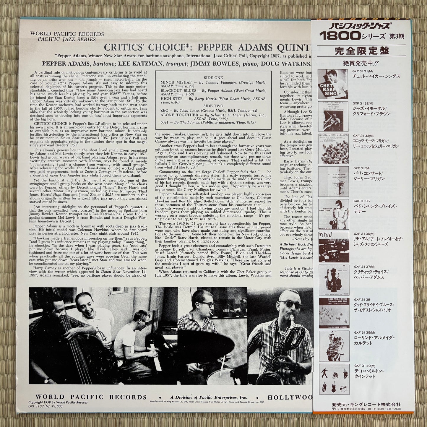 Pepper Adams – Critics' Choice / GXF 3137 Pacific Jazz Japan Limited Edition LP