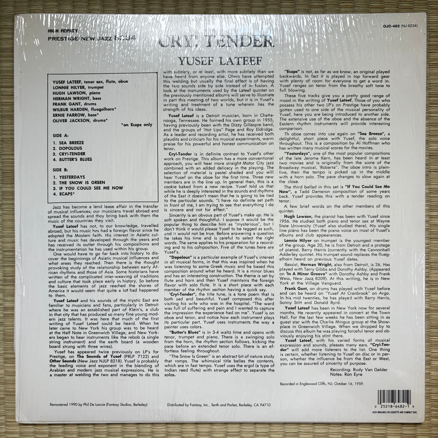 Yusef Lateef – Cry! Tender / OJC-482 New Jazz US LP