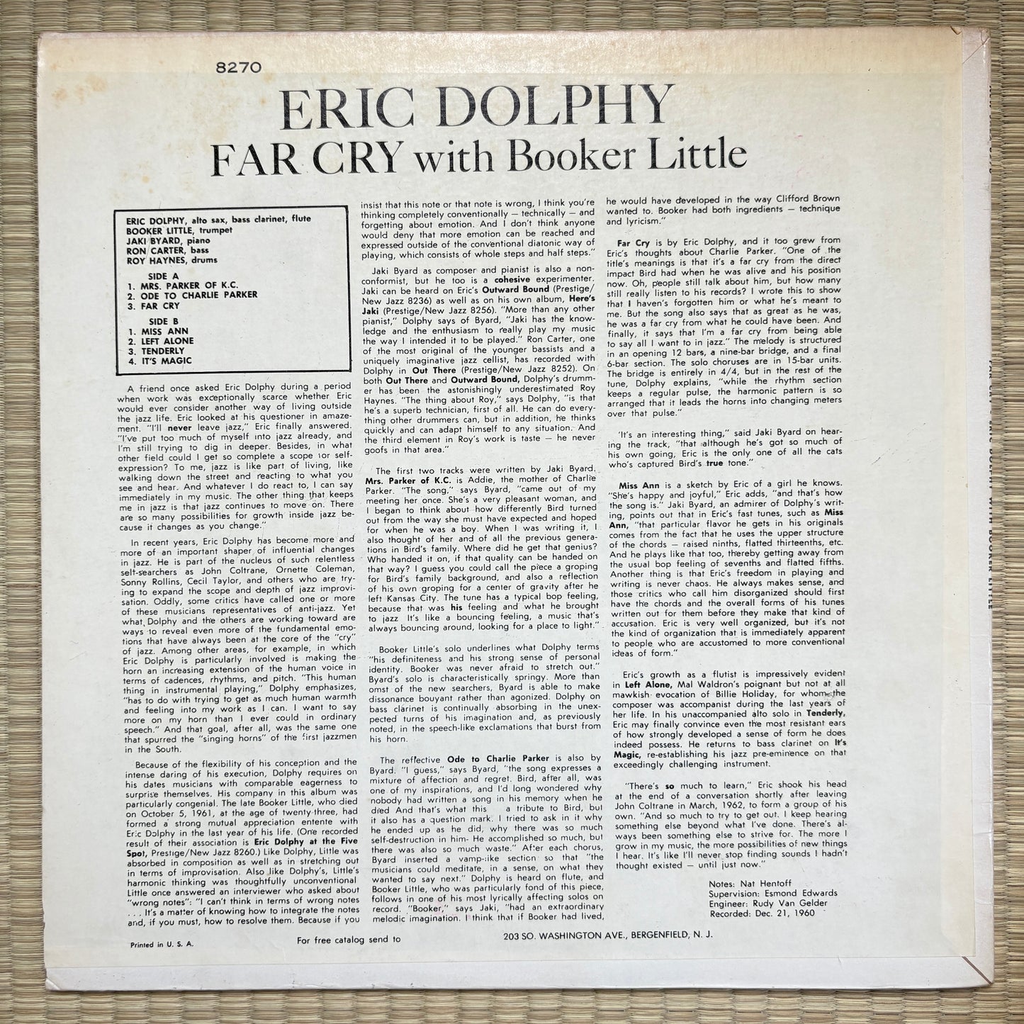 Eric Dolphy - Far Cry / NJLP 8270 Prestige US LP