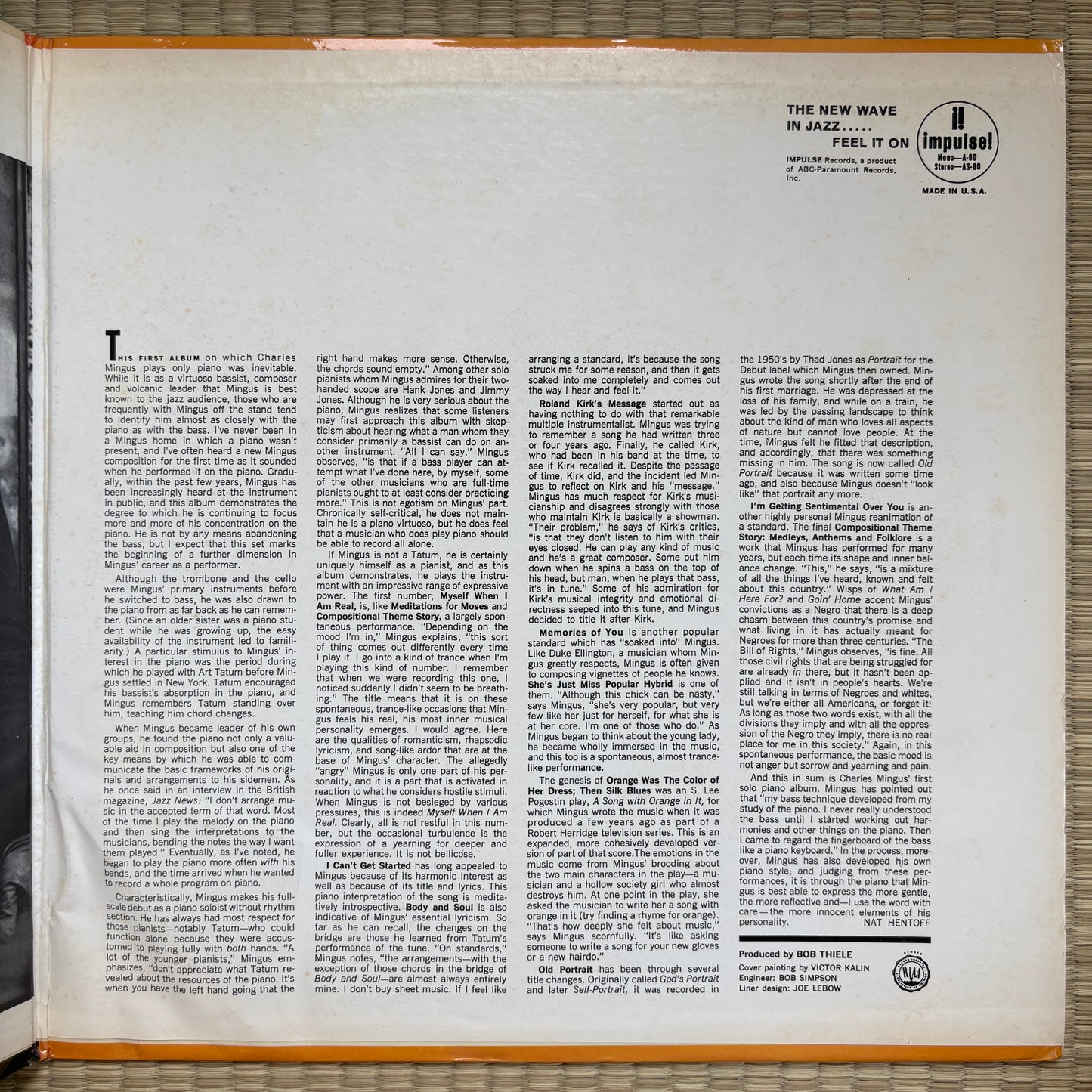 Charles Mingus - Mingus Plays Piano (Spontaneous Compositions And Improvisations) / AS-60 Impulse! US LP