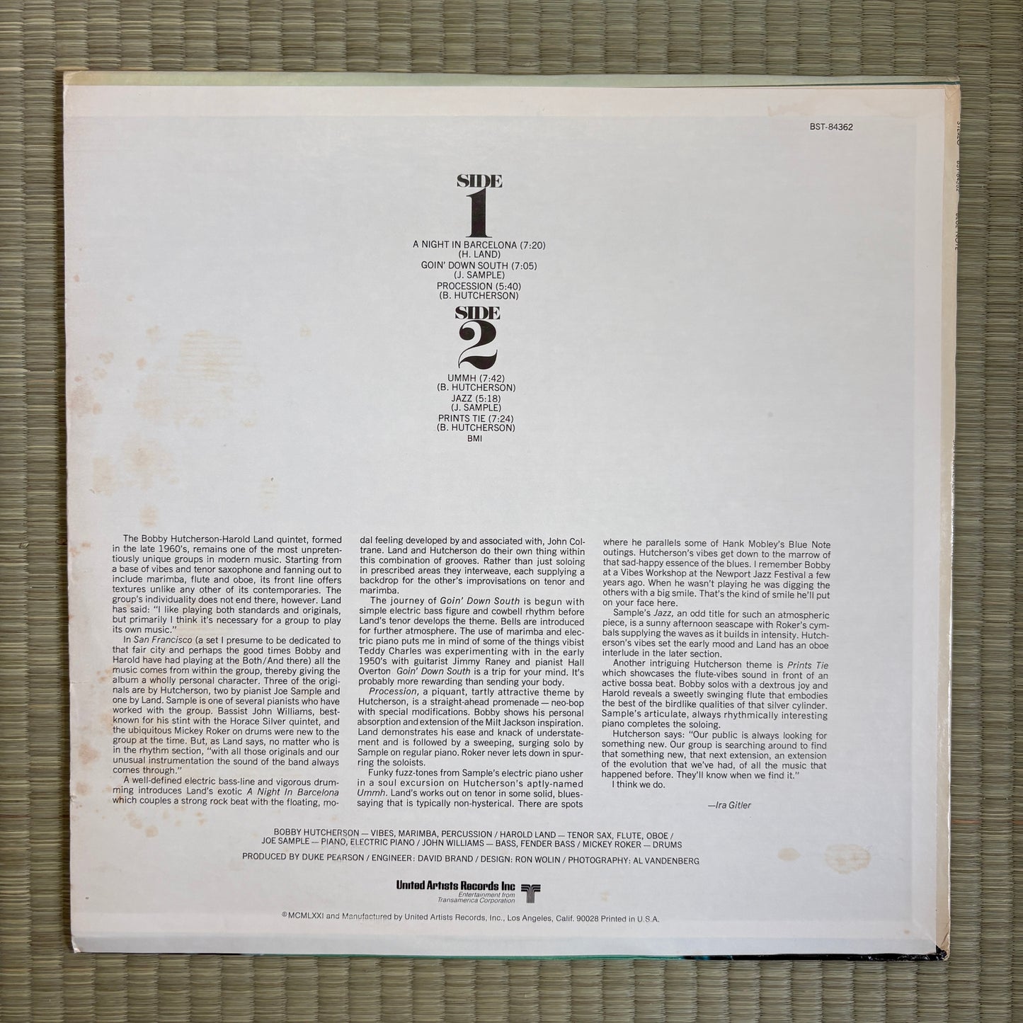 Bobby Hutcherson Featuring Harold Land ‎– San Francisco / BST 84362 Blue Note Original US LP