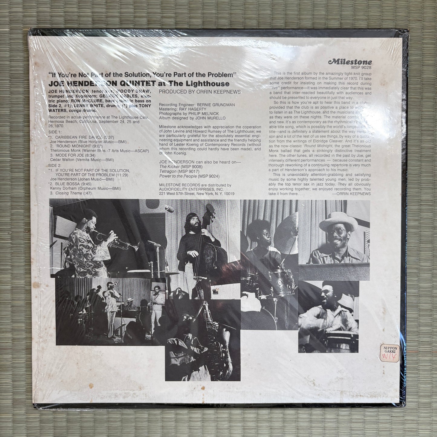Joe Henderson Quintet – At The Lighthouse "If You're Not Part Of The Solution, You're Part Of The Problem" / MSP 9028 Milestone Original US LP