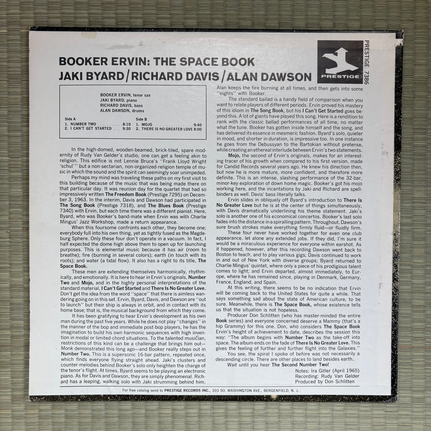 Booker Ervin ‎– The Space Book / PRT 7386 Prestige US LP