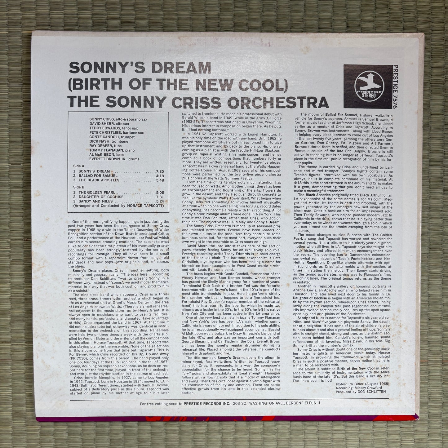 The Sonny Criss Orchestra ‎– Sonny's Dream (Birth Of The New Cool) / P-7576 Prestige US LP