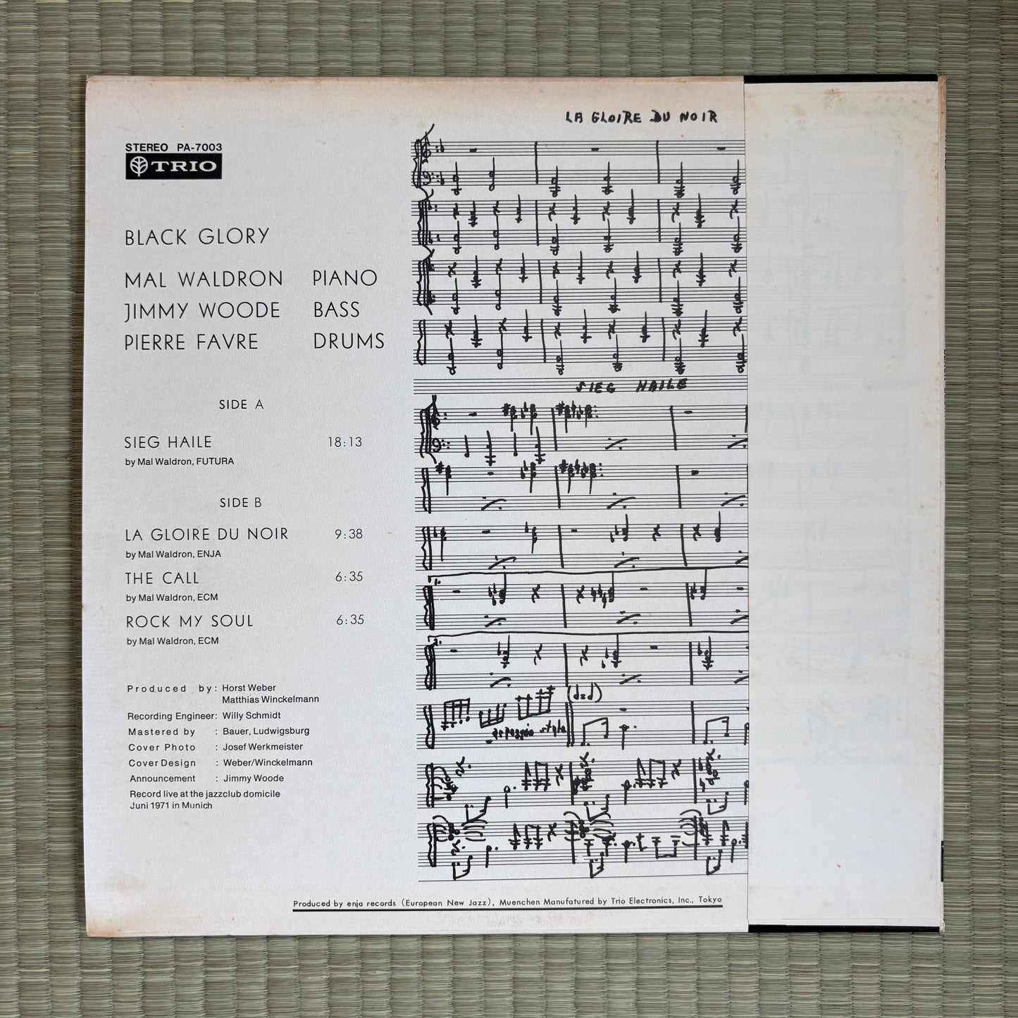 Mal Waldron ‎– Black Glory / PA-7003 Trio Original Japan LP