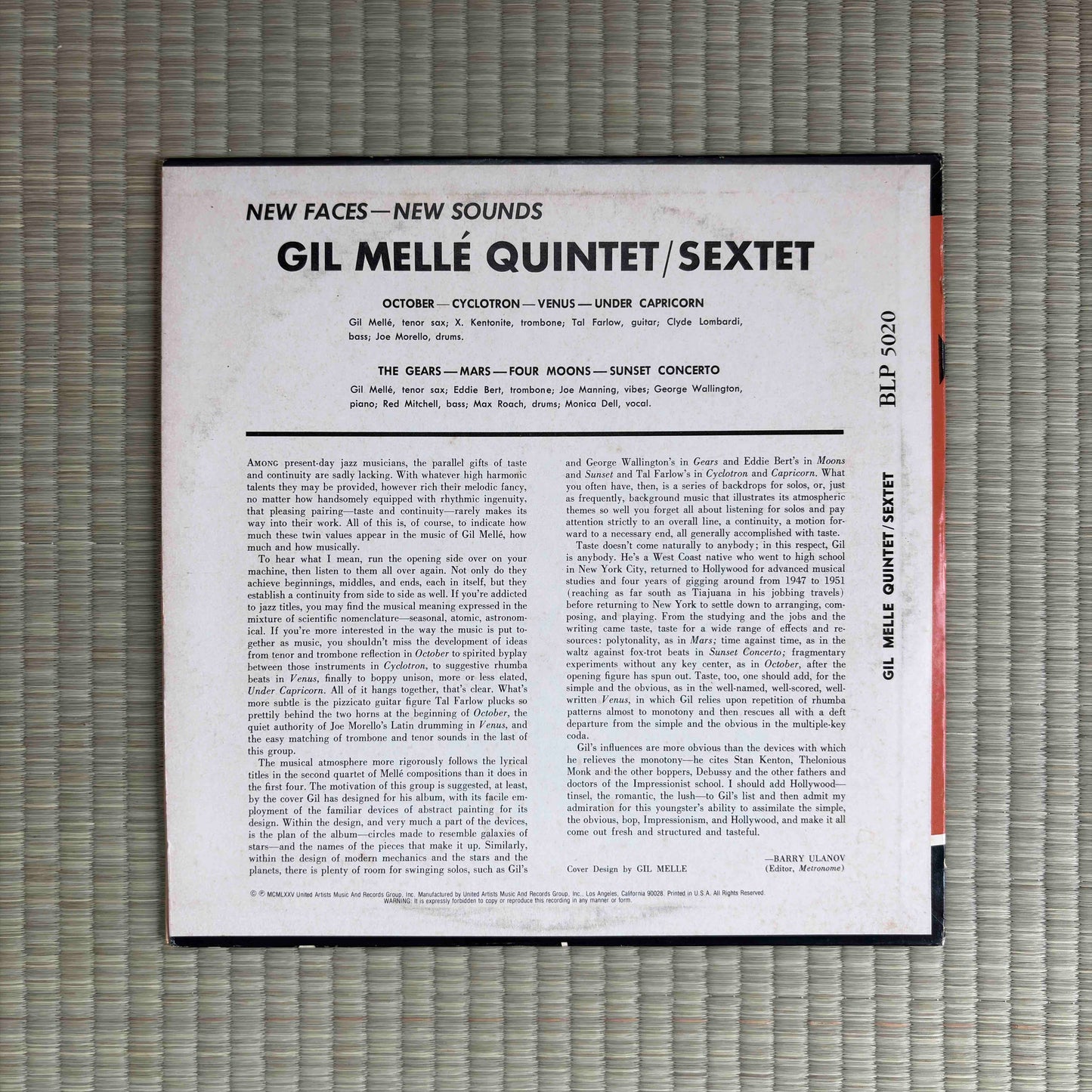 Gil Mellé Quintet / Sextet ‎– New Faces – New Sounds / BLP 5020 Blue Note US LP
