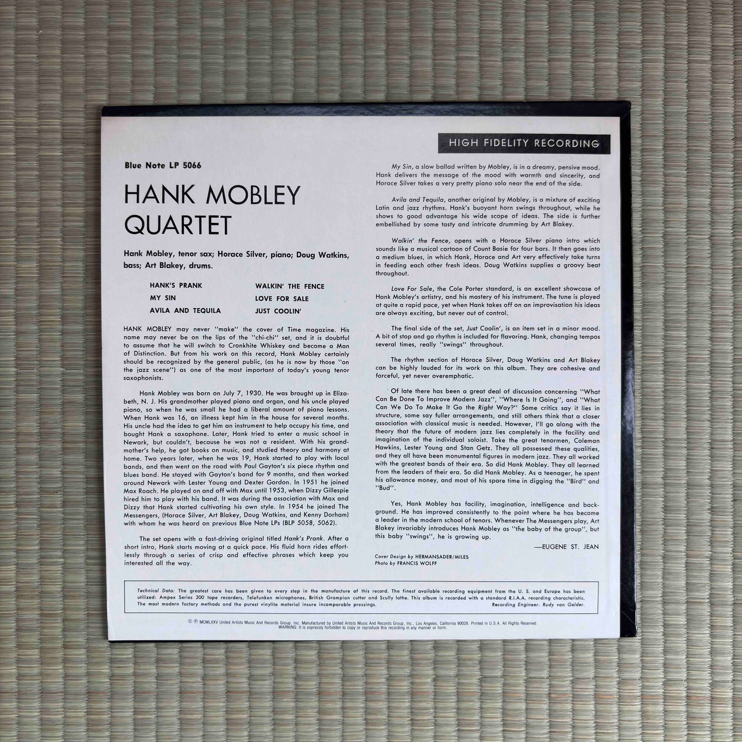 Hank Mobley Quartet - S/T / BLP 5066 Blue Note US LP