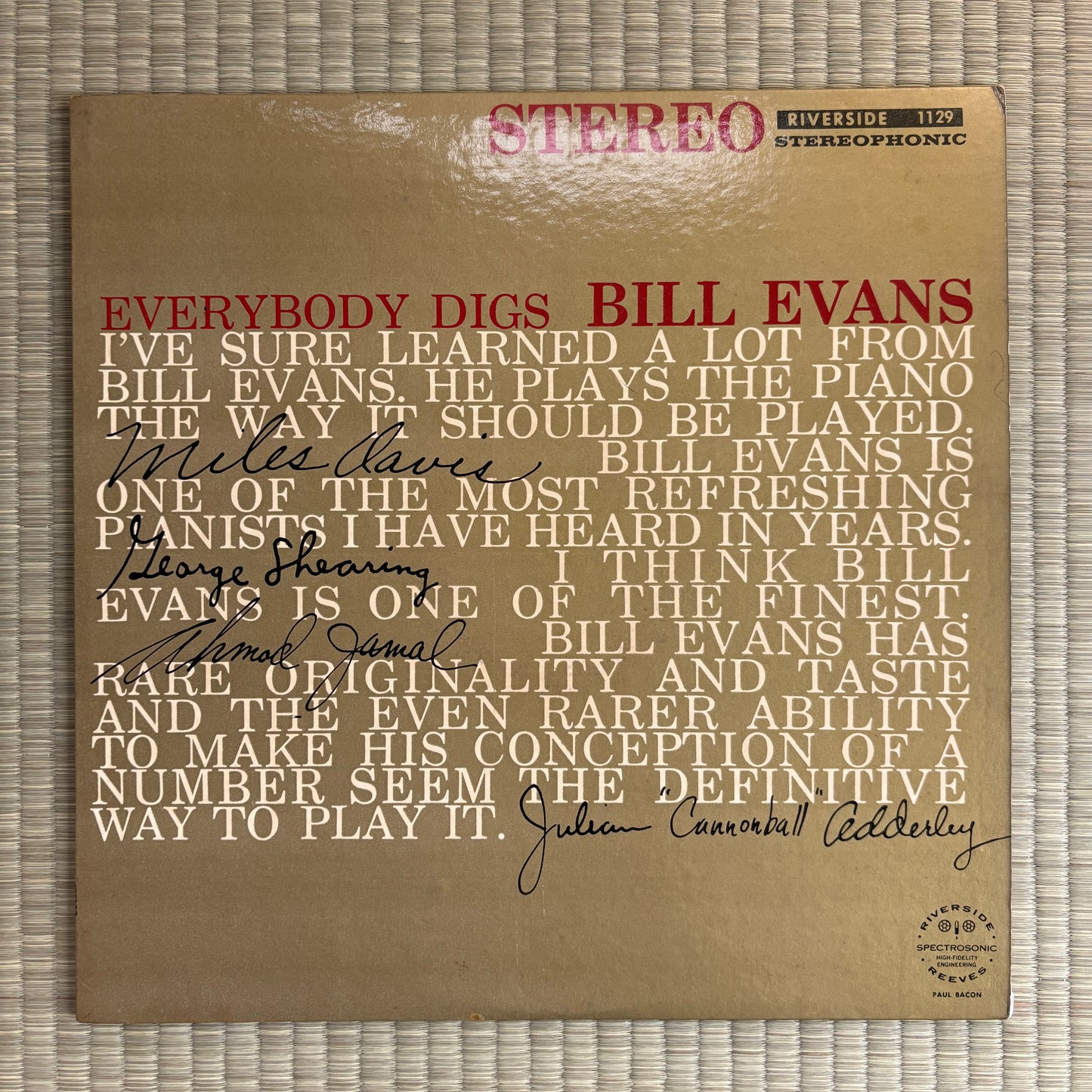 Bill Evans Trio – Everybody Digs Bill Evans / RLP 1129 Riverside US Original LP