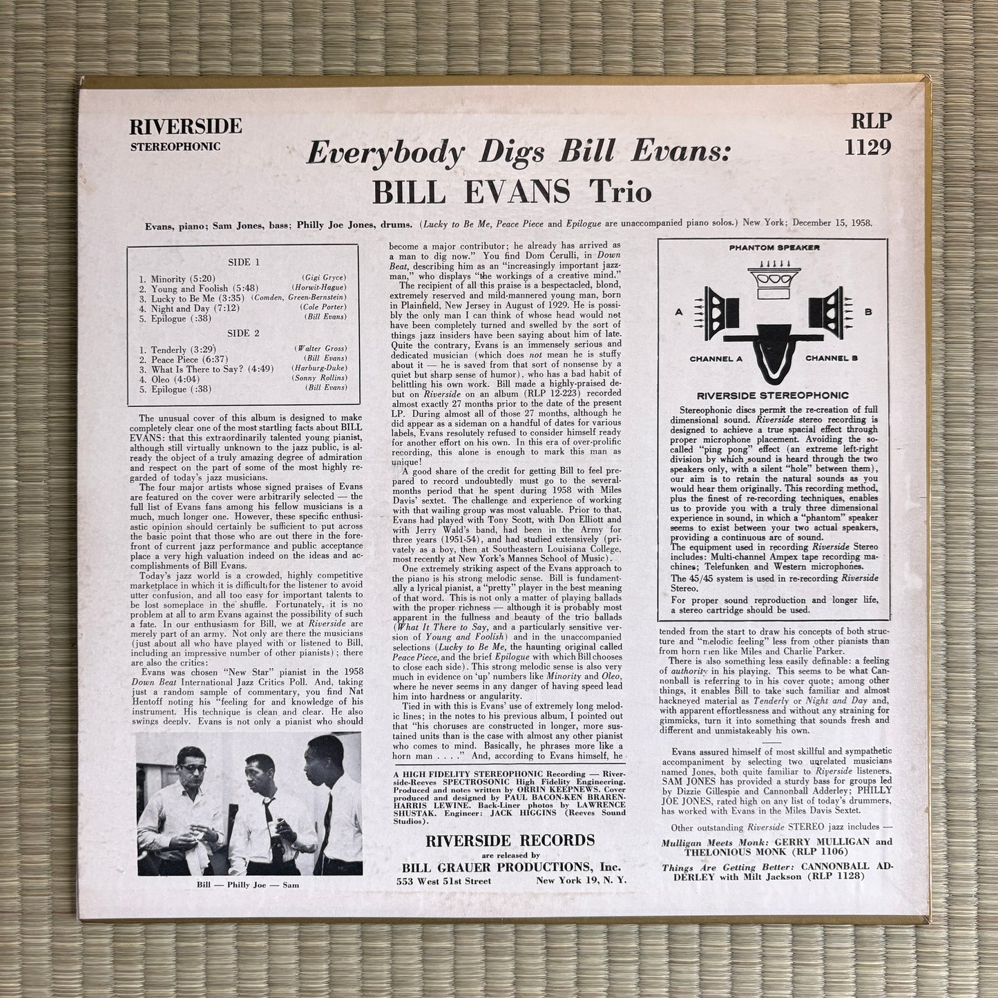 Bill Evans Trio – Everybody Digs Bill Evans / RLP 1129 Riverside US Original LP