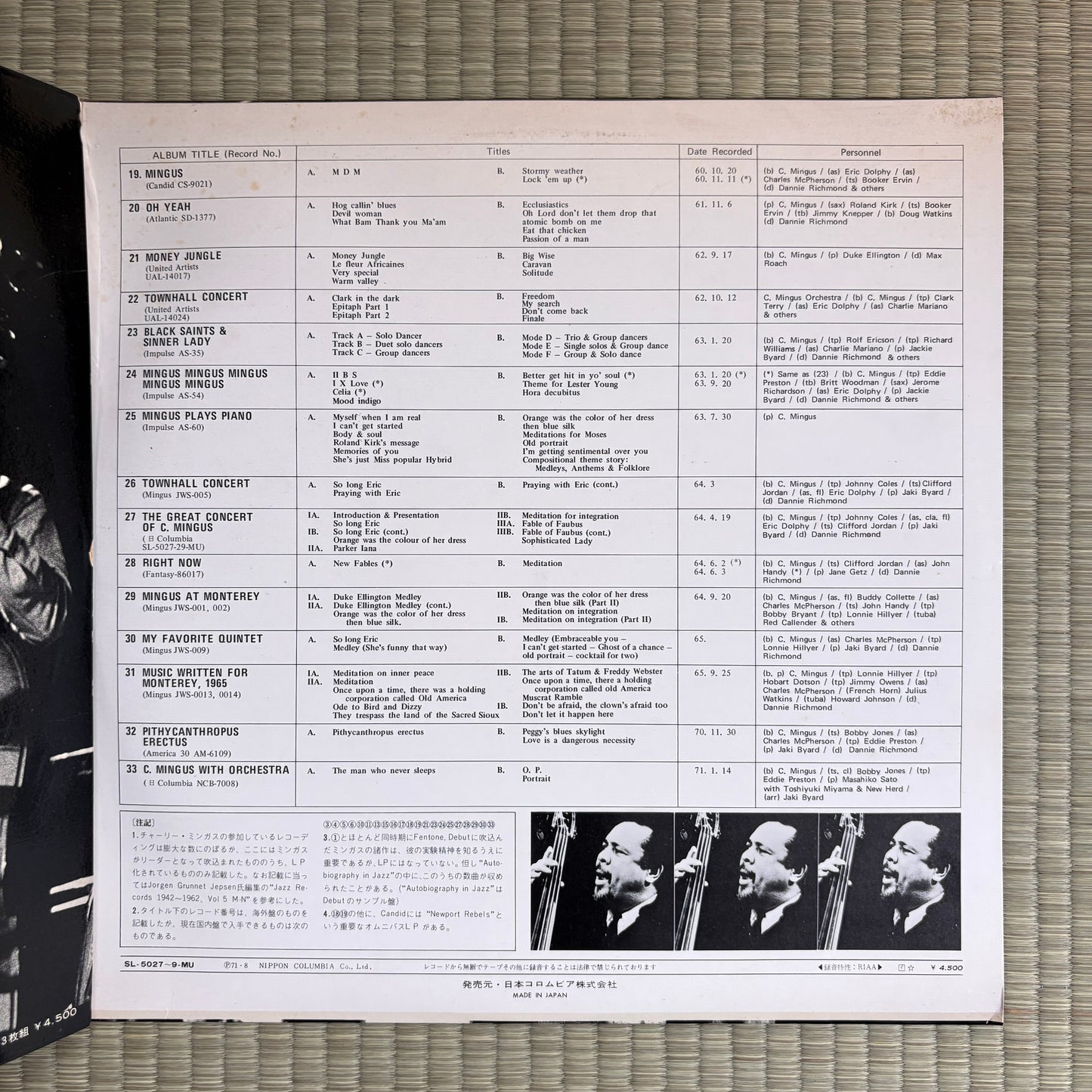 Charles Mingus ‎– The Great Concert Of Charles Mingus / SL-5027~9-MU Columbia Japan Original LP