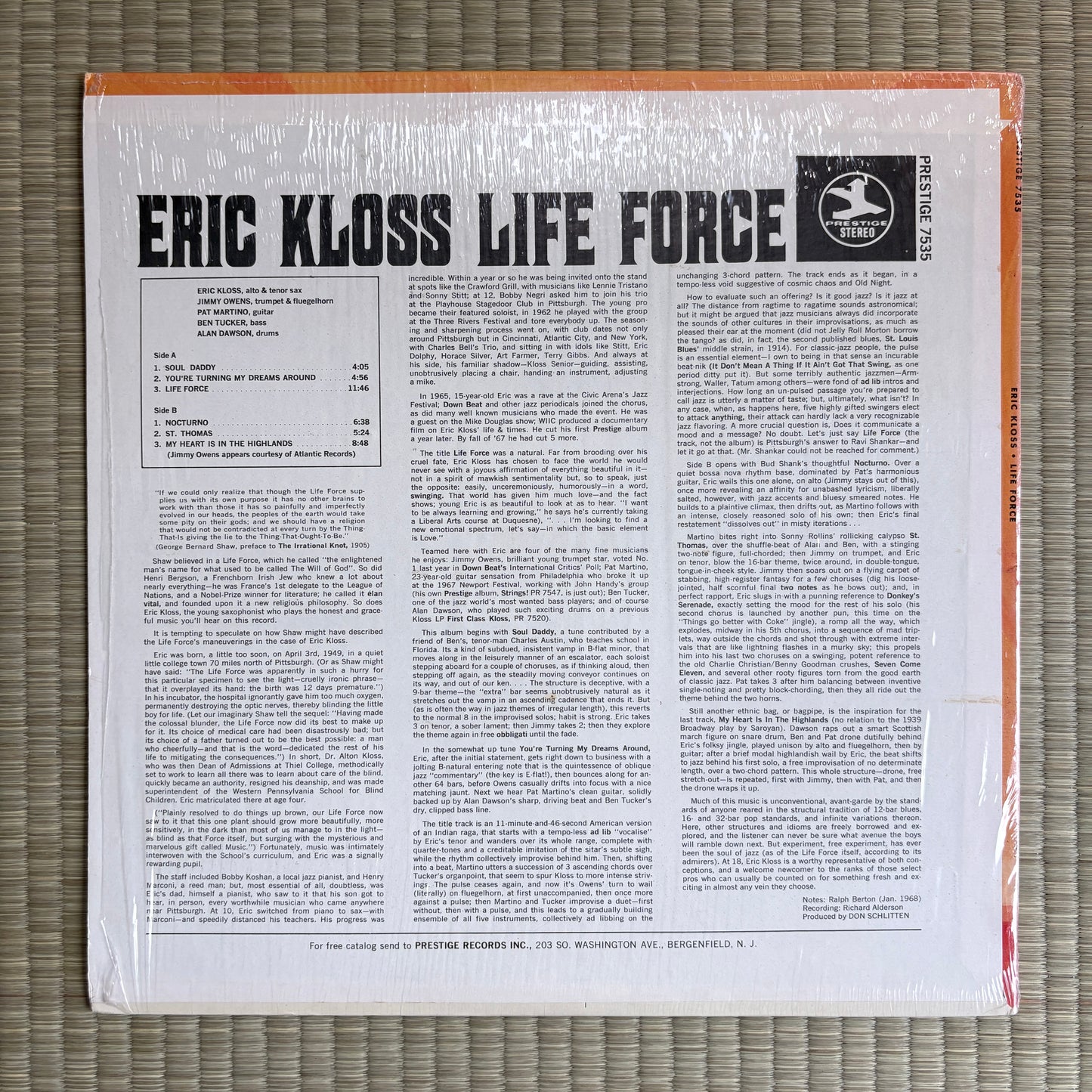 Eric Kloss ‎– Life Force / PR 7535 Prestige US LP