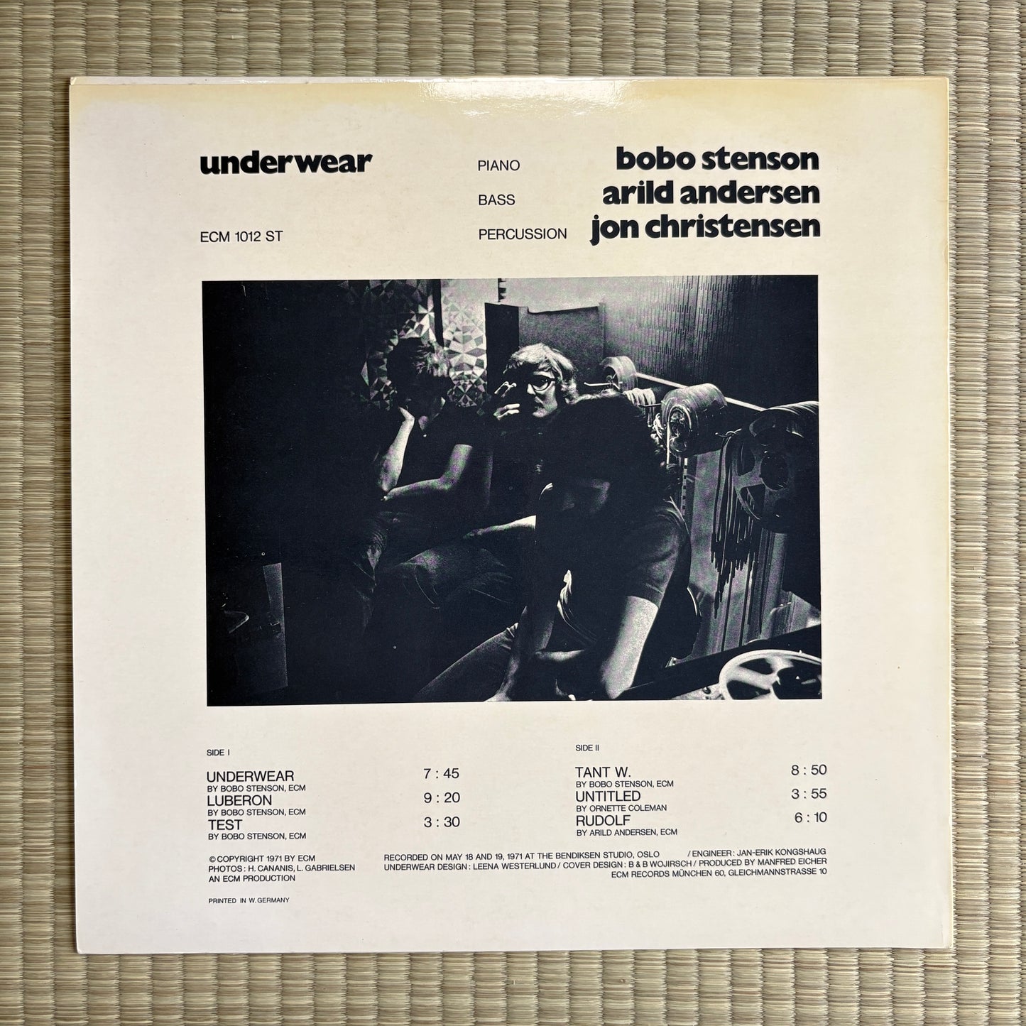 Bobo Stenson / Arild Andersen / Jon Christensen - Underwear / ECM 1012 ST ECM Germany Original LP