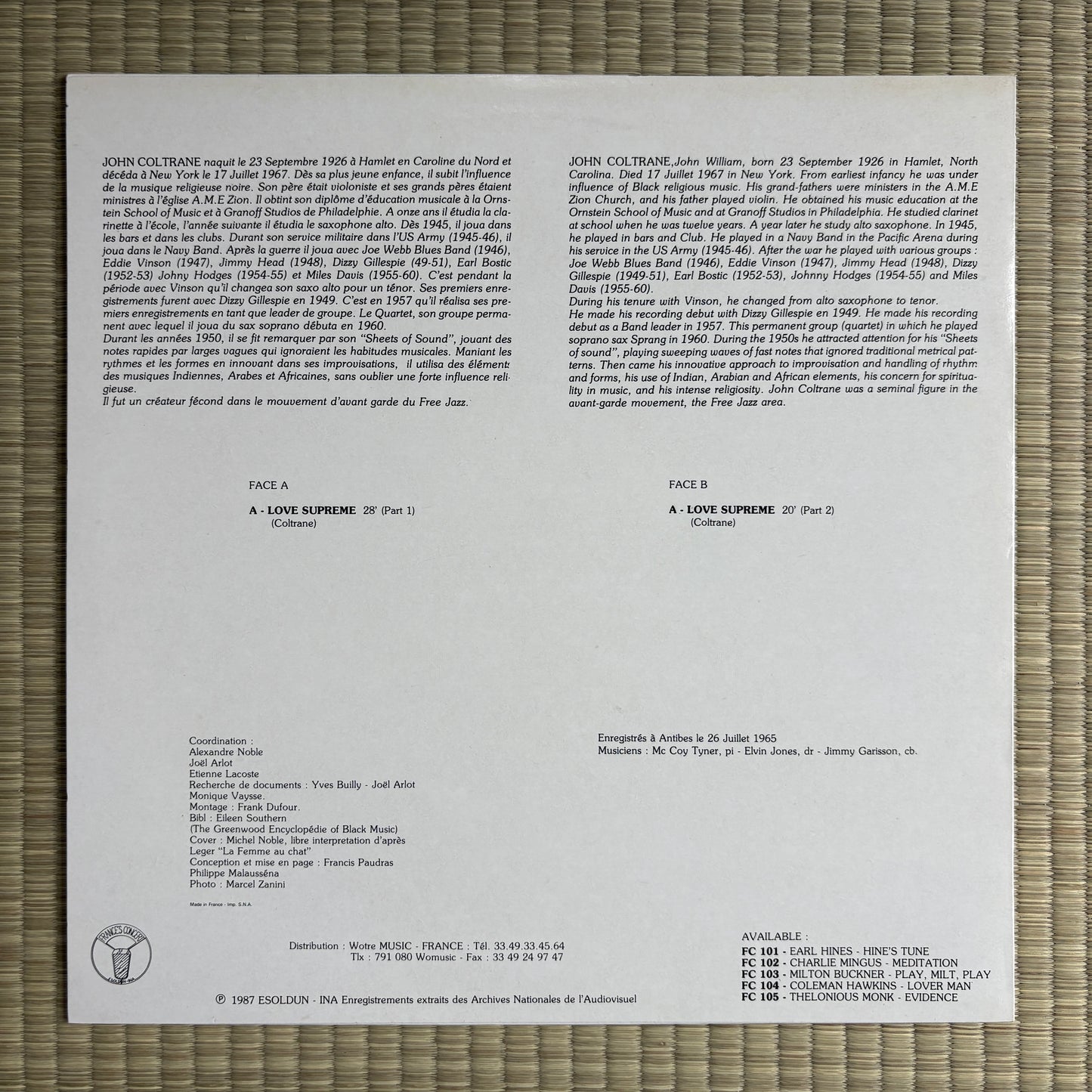 John Coltrane – Love Supreme / FC 106 France's Concert France Original LP