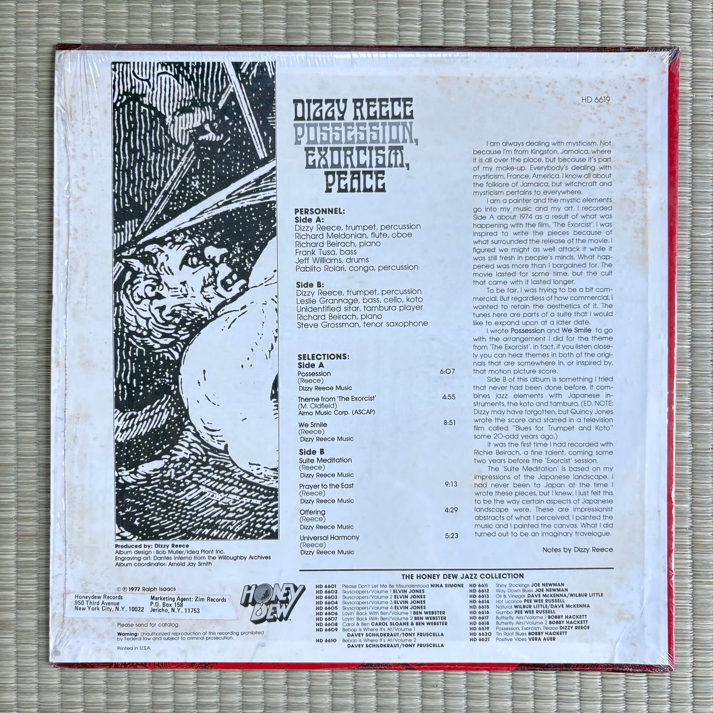 Dizzy Reece ‎– Possession, Exorcism, Peace / HD-6619 Honey Dew US Original LP