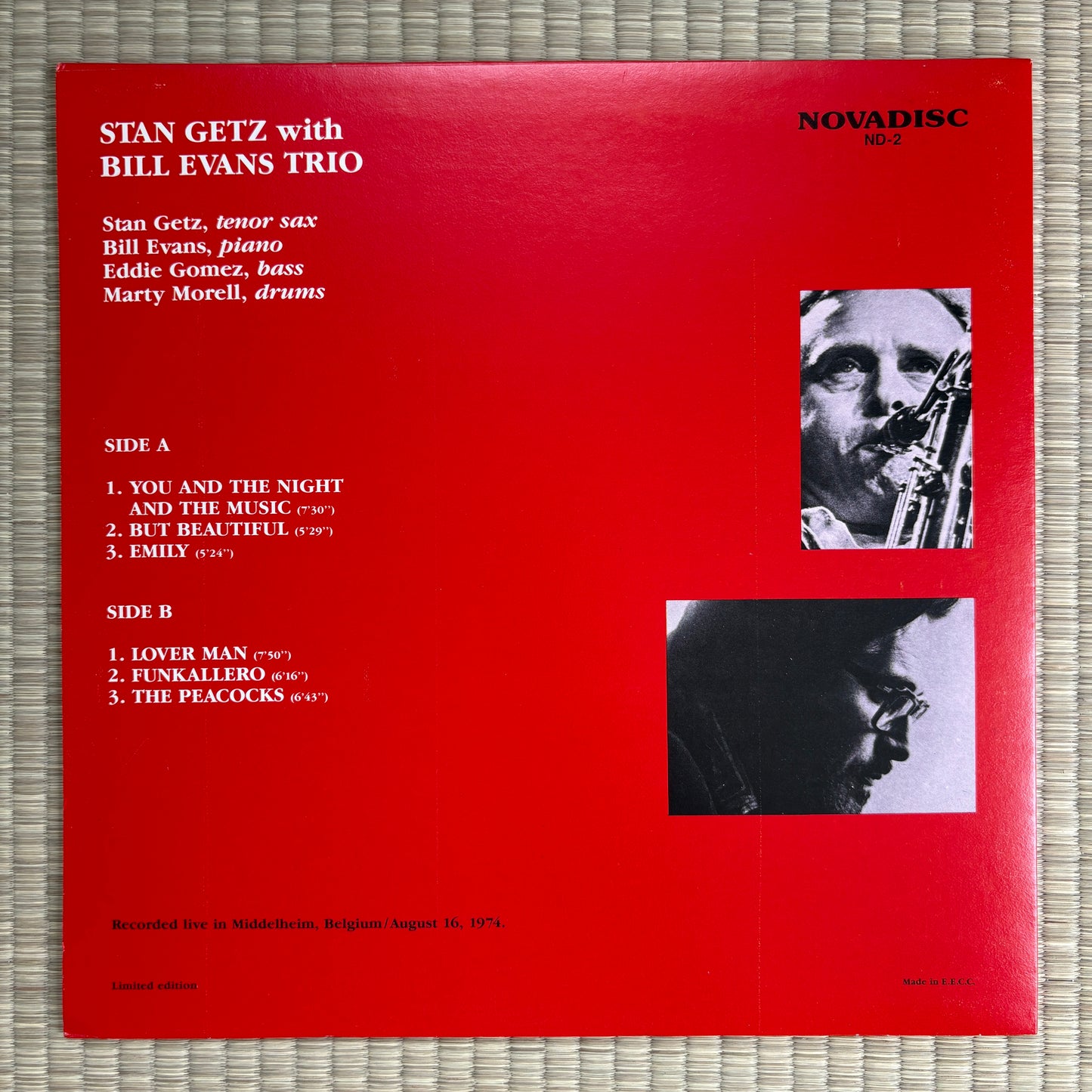 Stan Getz, Bill Evans Trio - Live In Belgium 1974 / ND-2 Novadisc Belgium Original LP