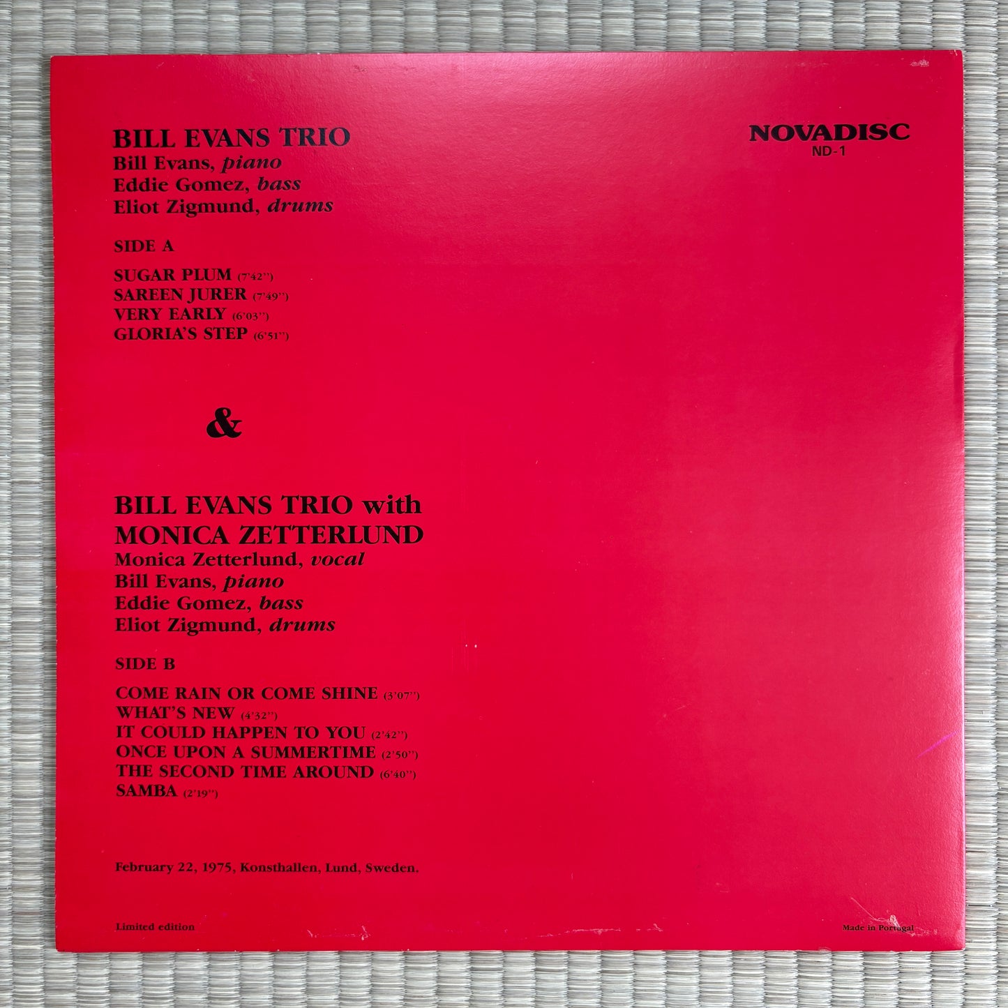Bill Evans Trio, Monica Zetterlund – Swedish Concert-1975 / ND-1 Novadisc Portugal LP
