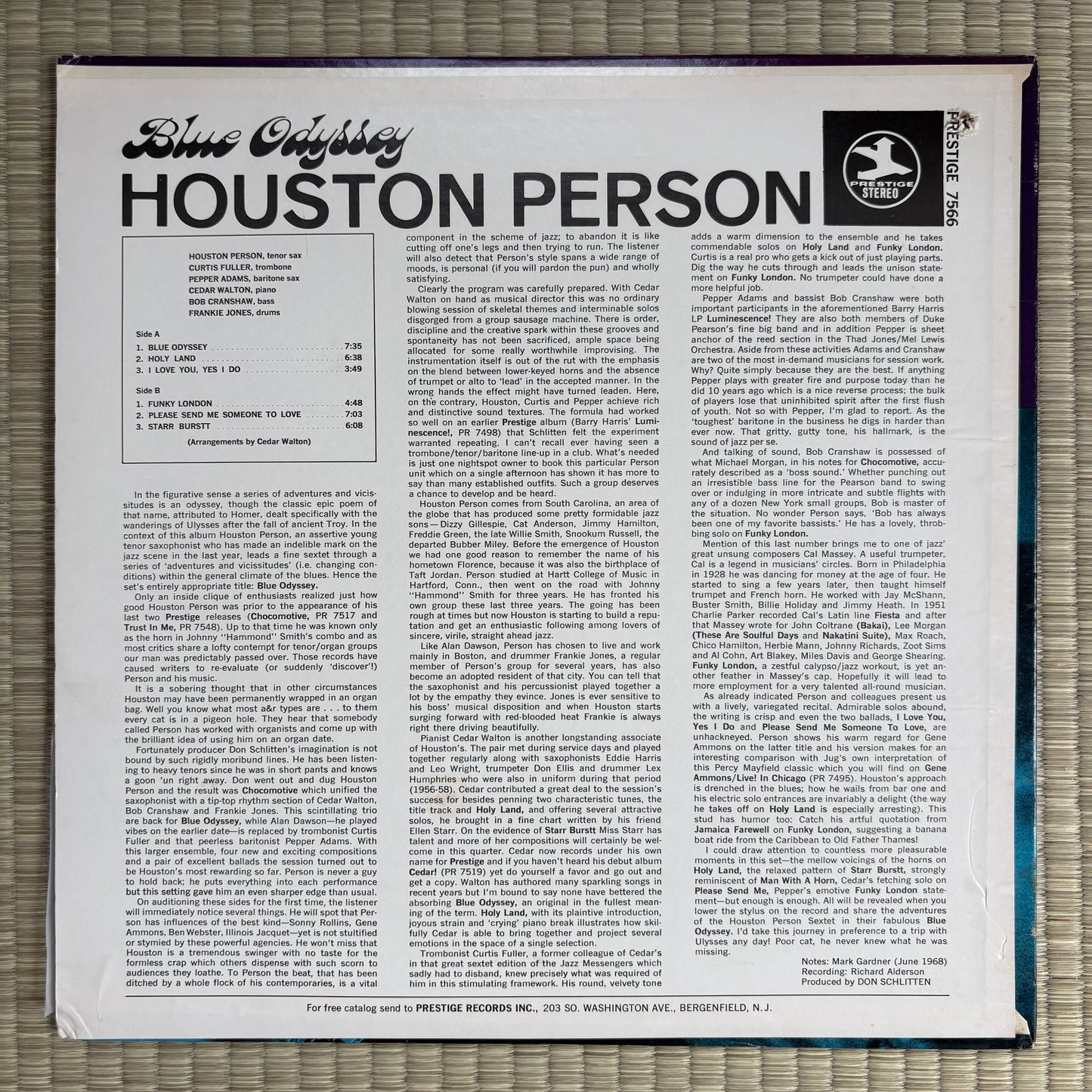 Houston Person – Blue Odyssey / PRT-7566 Prestige US LP