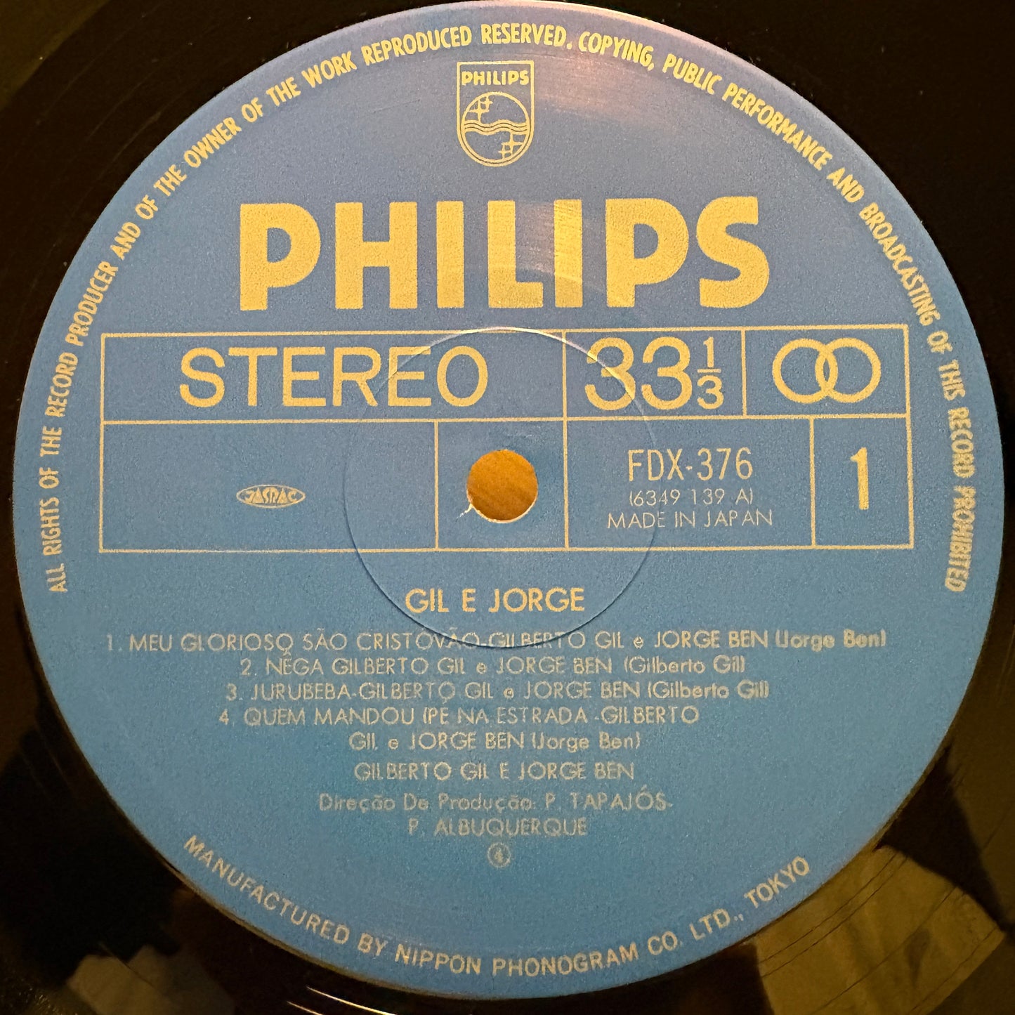 Gilberto Gil, Jorge Ben - Gil E Jorge / FDX-376 Philips Original Japan LP