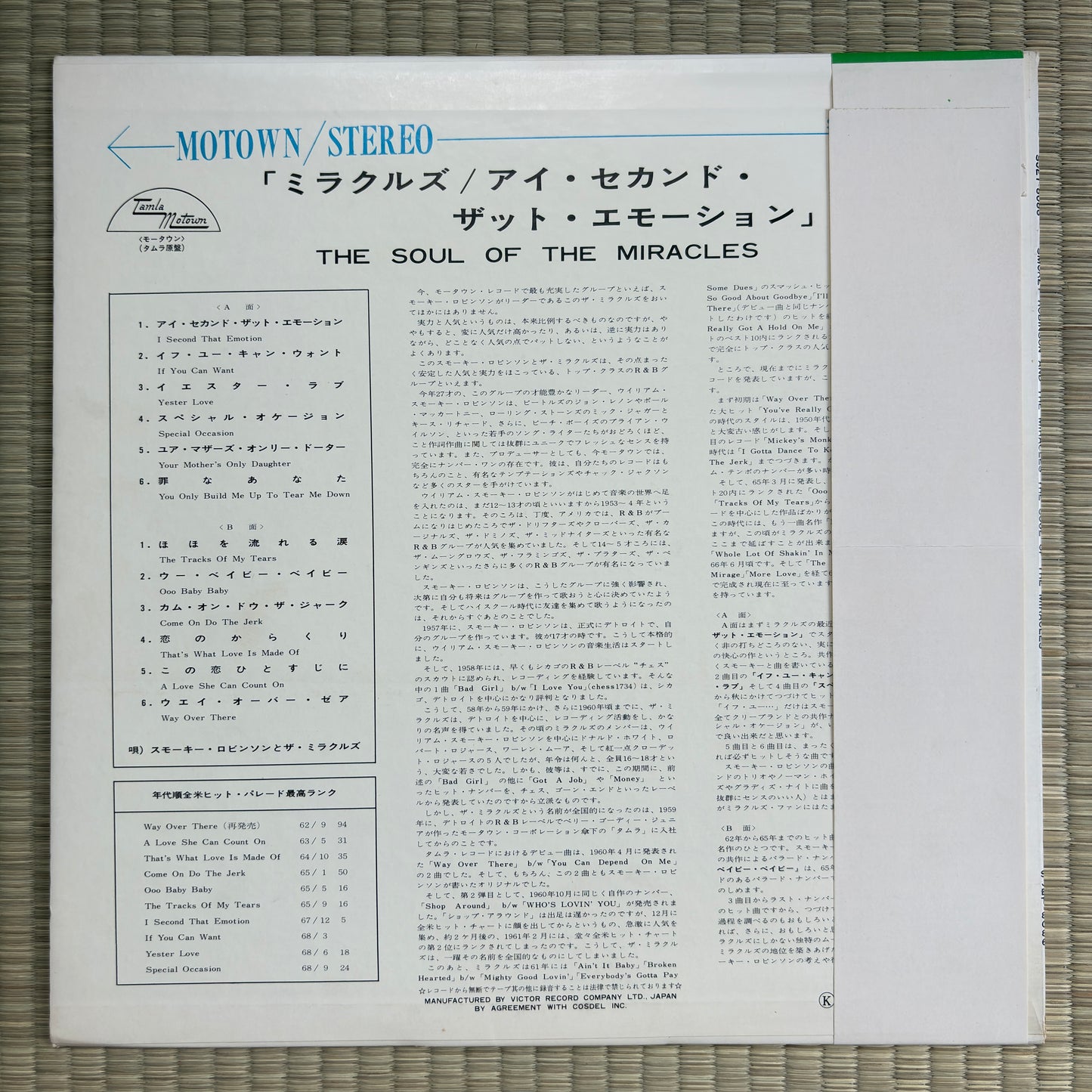 Smokey Robinson And The Miracles - The Soul Of The Miracles / SJET-8086 Tamla Motown Japan Original LP