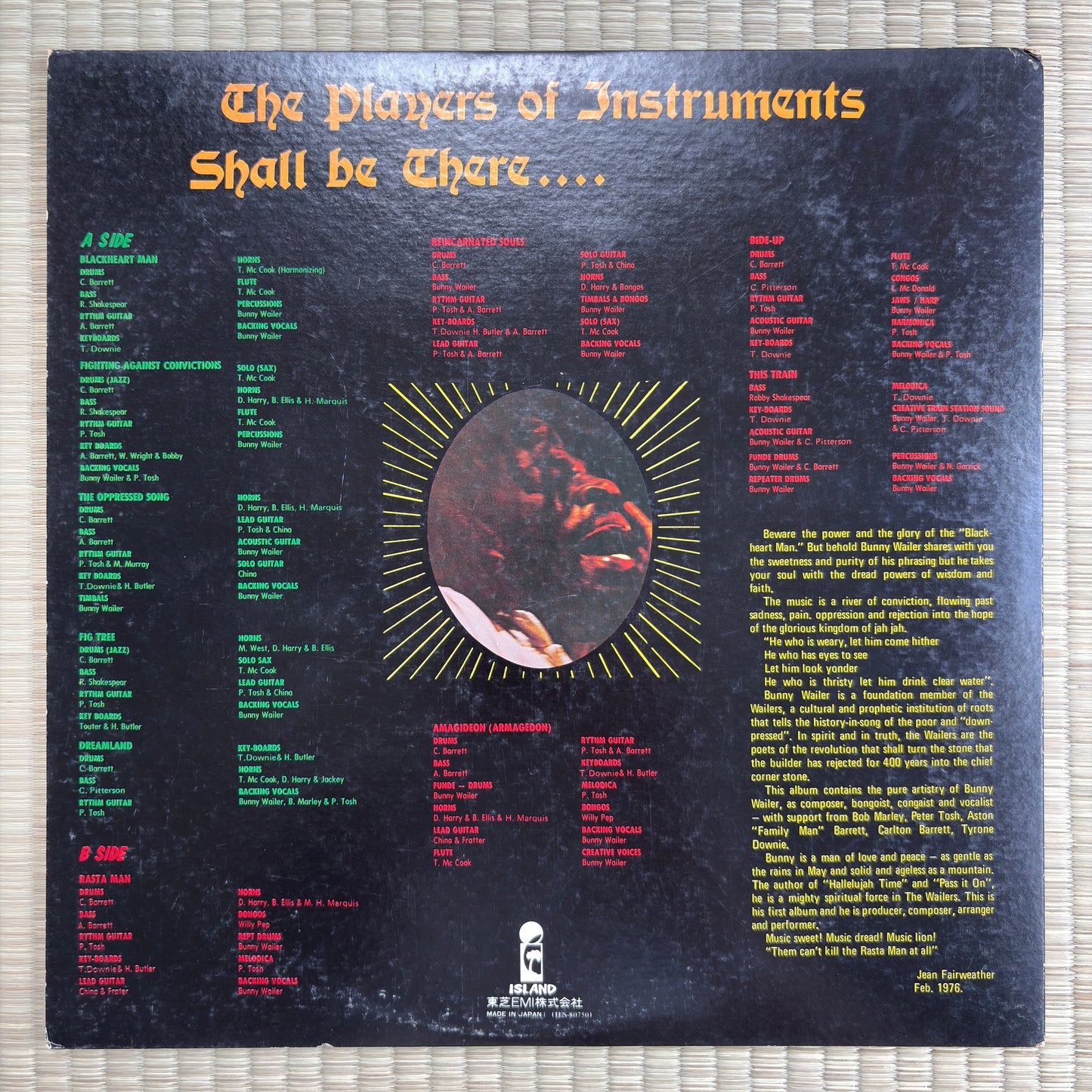 Bunny Wailer – Blackheart Man / ILS-80750 Island Japan Original Promo LP