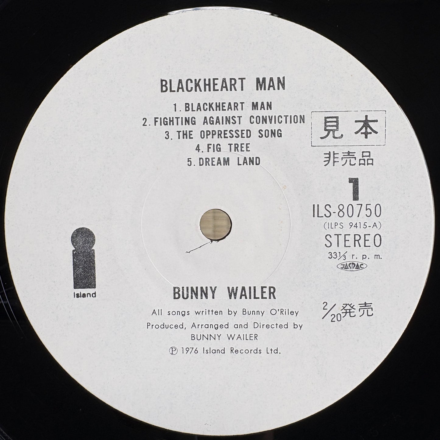Bunny Wailer – Blackheart Man / ILS-80750 Island Japan Original Promo LP