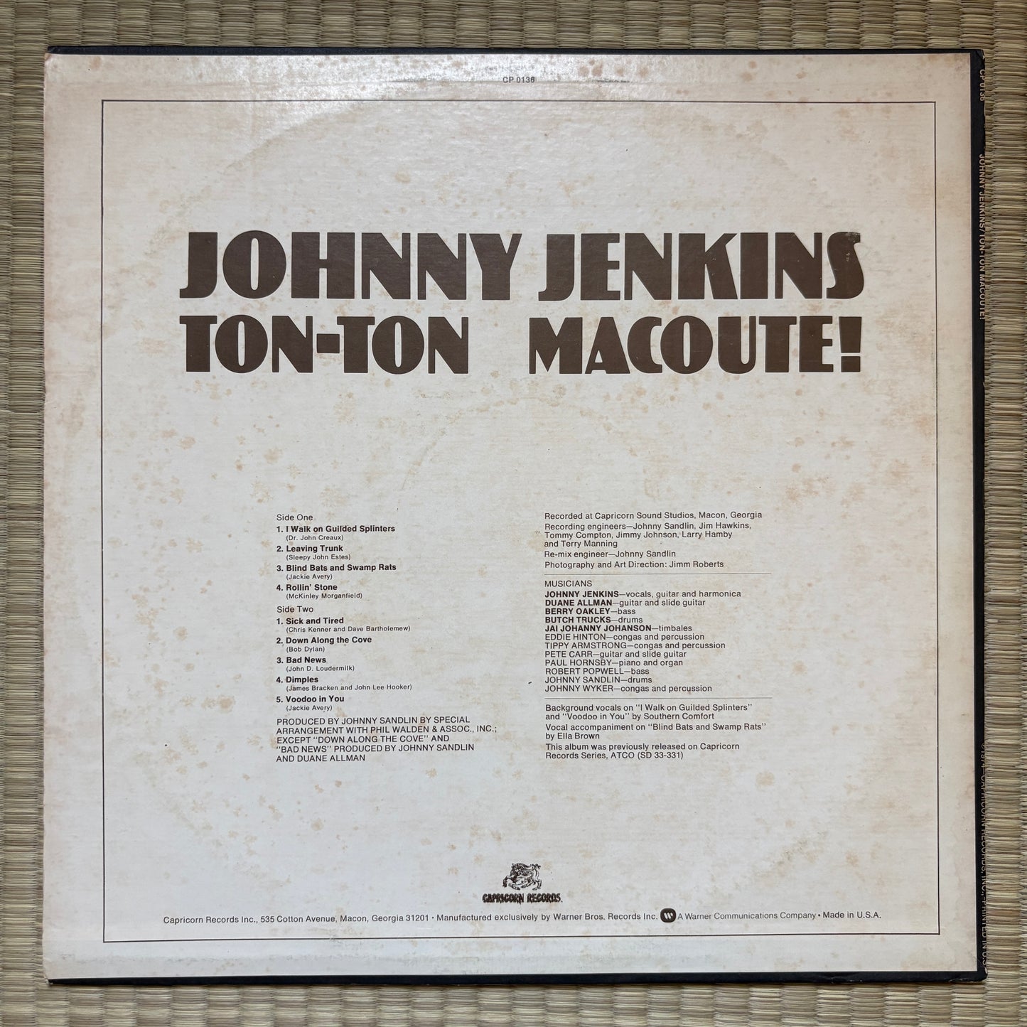 Johnny Jenkins – Ton-Ton Macoute! / CP 0136 Capricorn US LP