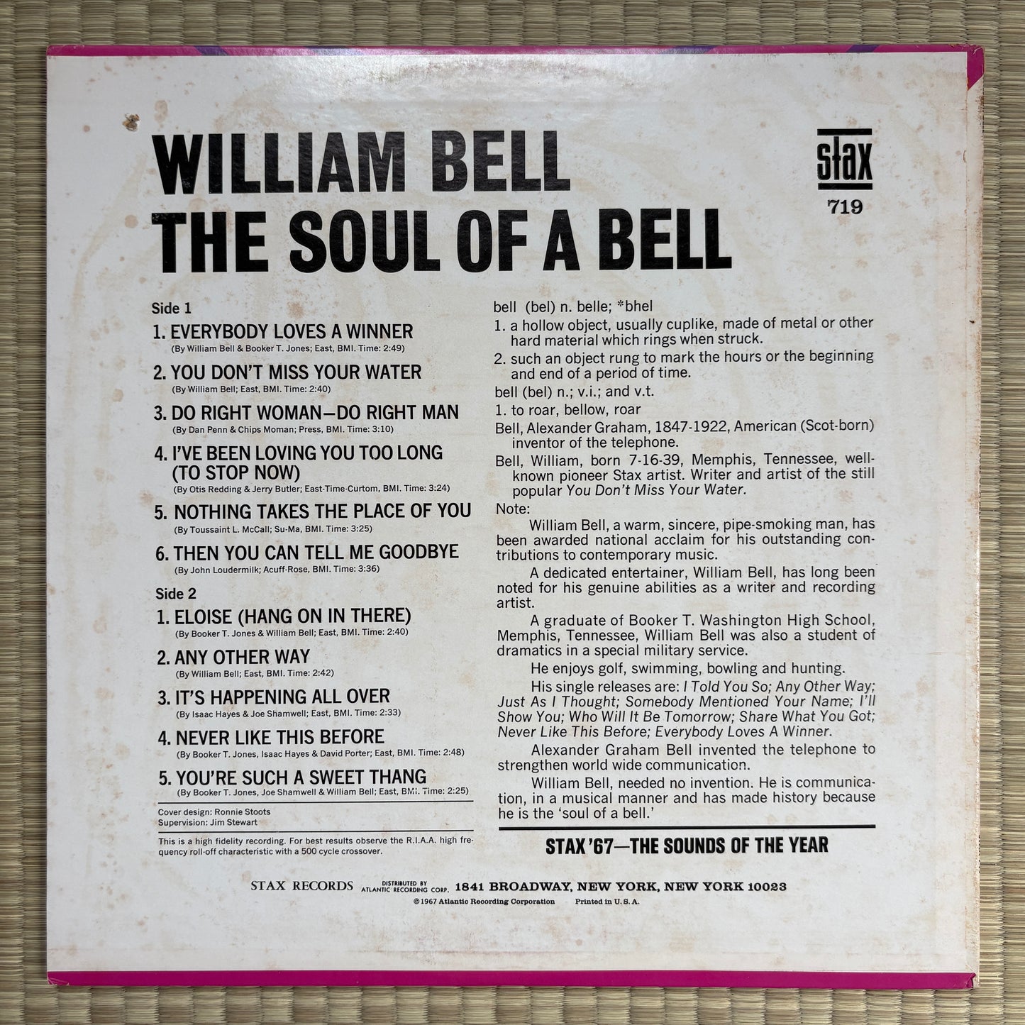 William Bell – The Soul Of A Bell / 719 Stax US Original LP