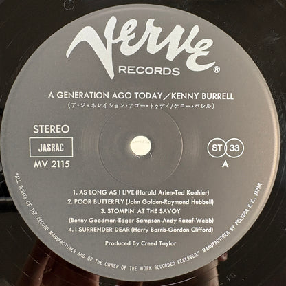 Kenny Burrell – A Generation Ago Today / MV 2115 Verve Japan LP