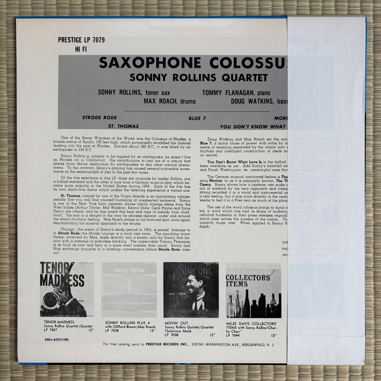 Sonny Rollins - Saxophone Colossus / SMJ-6501 Prestige Japan LP