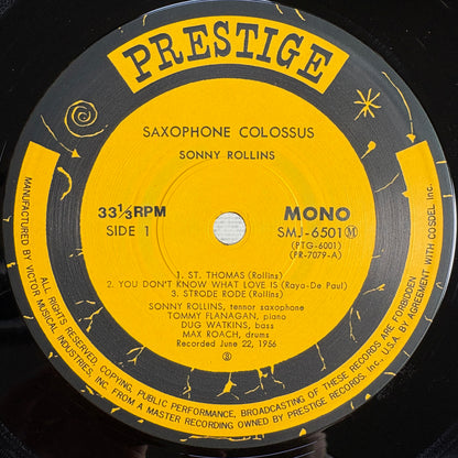 Sonny Rollins - Saxophone Colossus / SMJ-6501 Prestige Japan LP